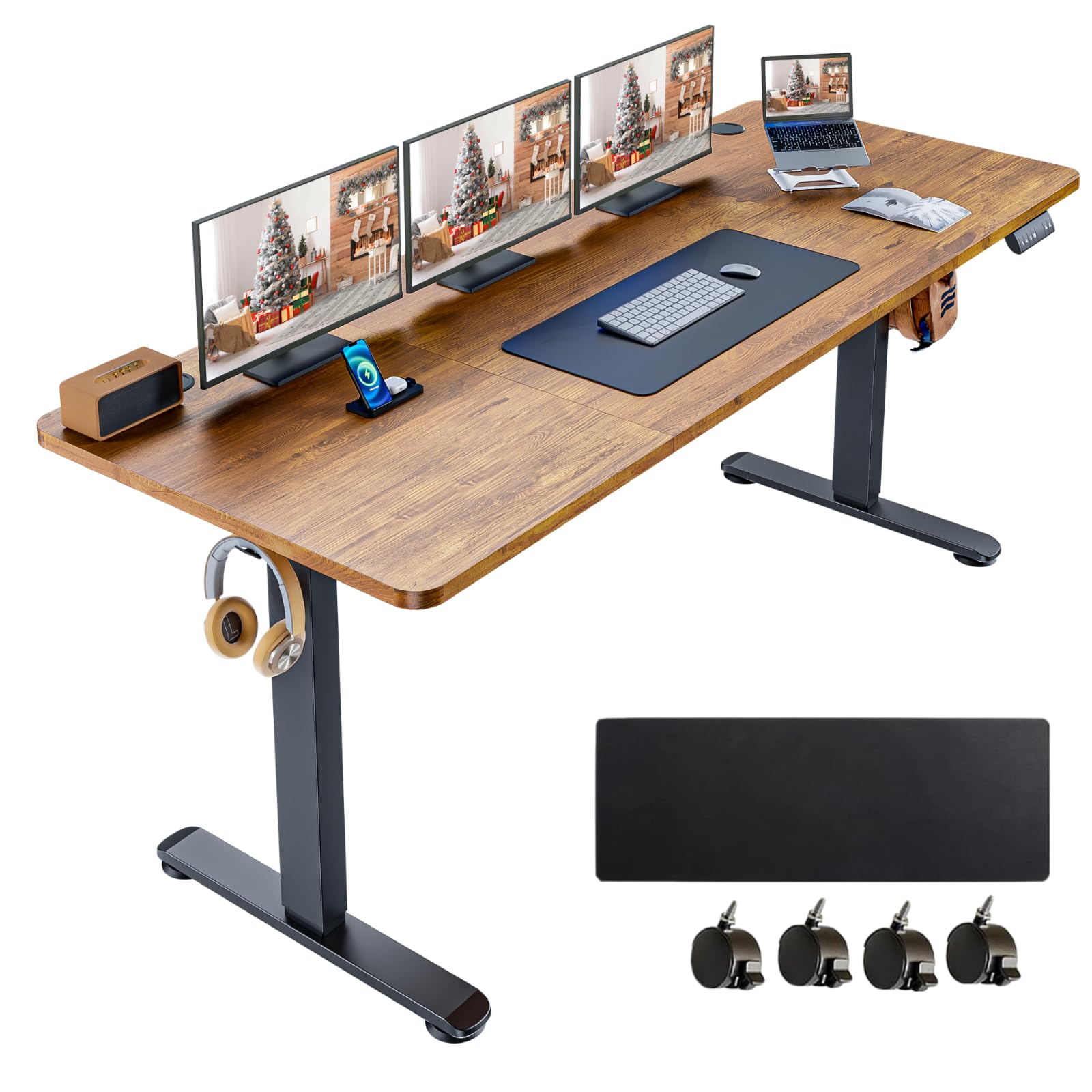Bureau debout électrique 177,8 x 61 cm marron rustique réglable en hauteur