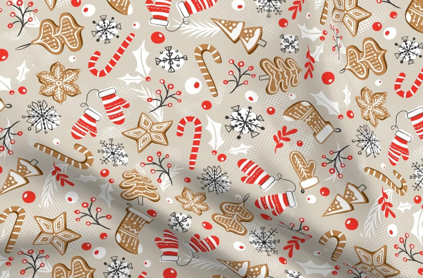 Spoonflower Fabric - Gingerbread Dreams Tan Christmas Holiday Baking Cookies Retro Seasonal Printed on Minky Fabric by The Yard - Sewing Baby Blankets Quilt Backing Plush