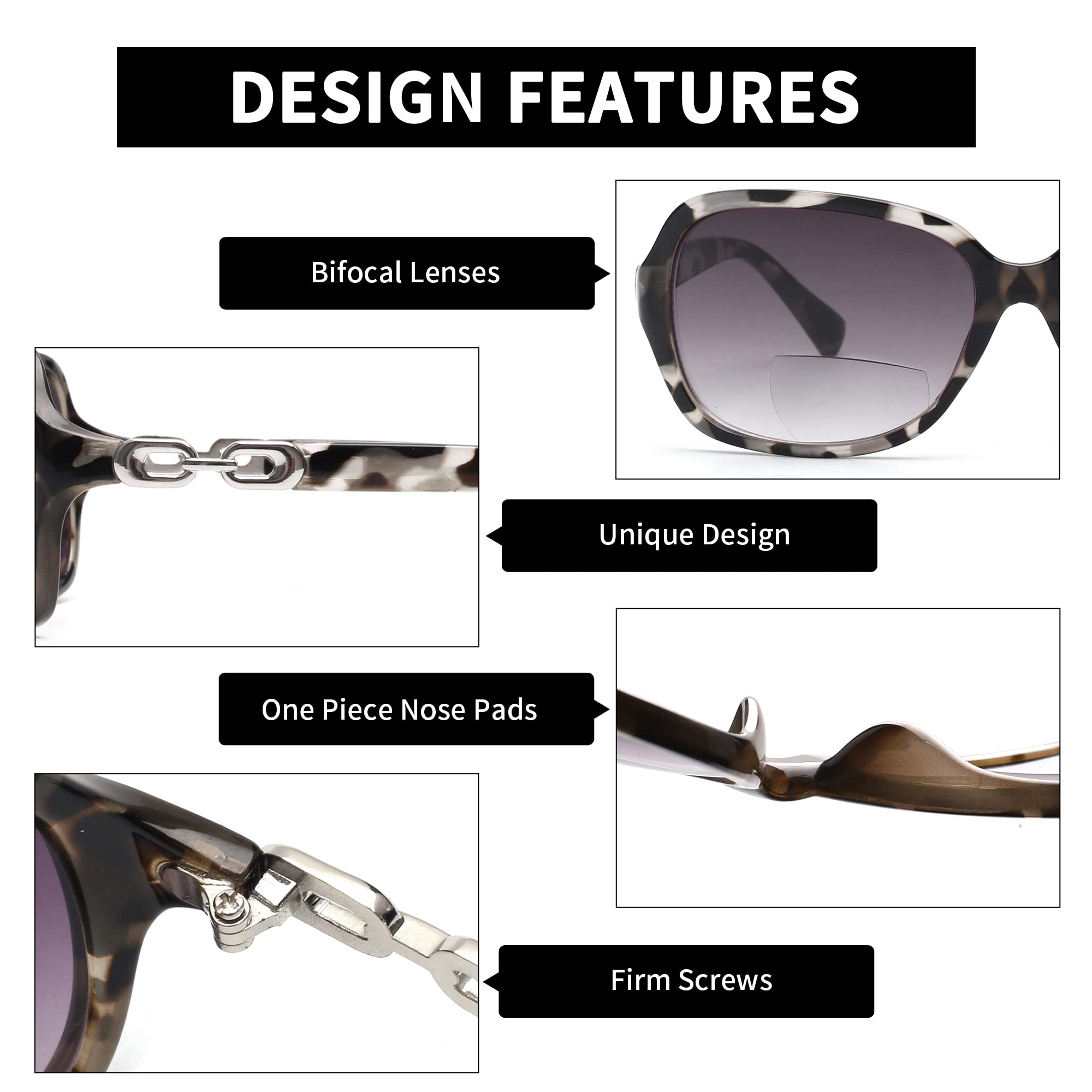 JM Bifocal Reading Sunglasses for Women Vintage Reader Glasses UV Protection Outdoor Grey Tortoise +1.75, Grey Tortoise(200836) - Image 4