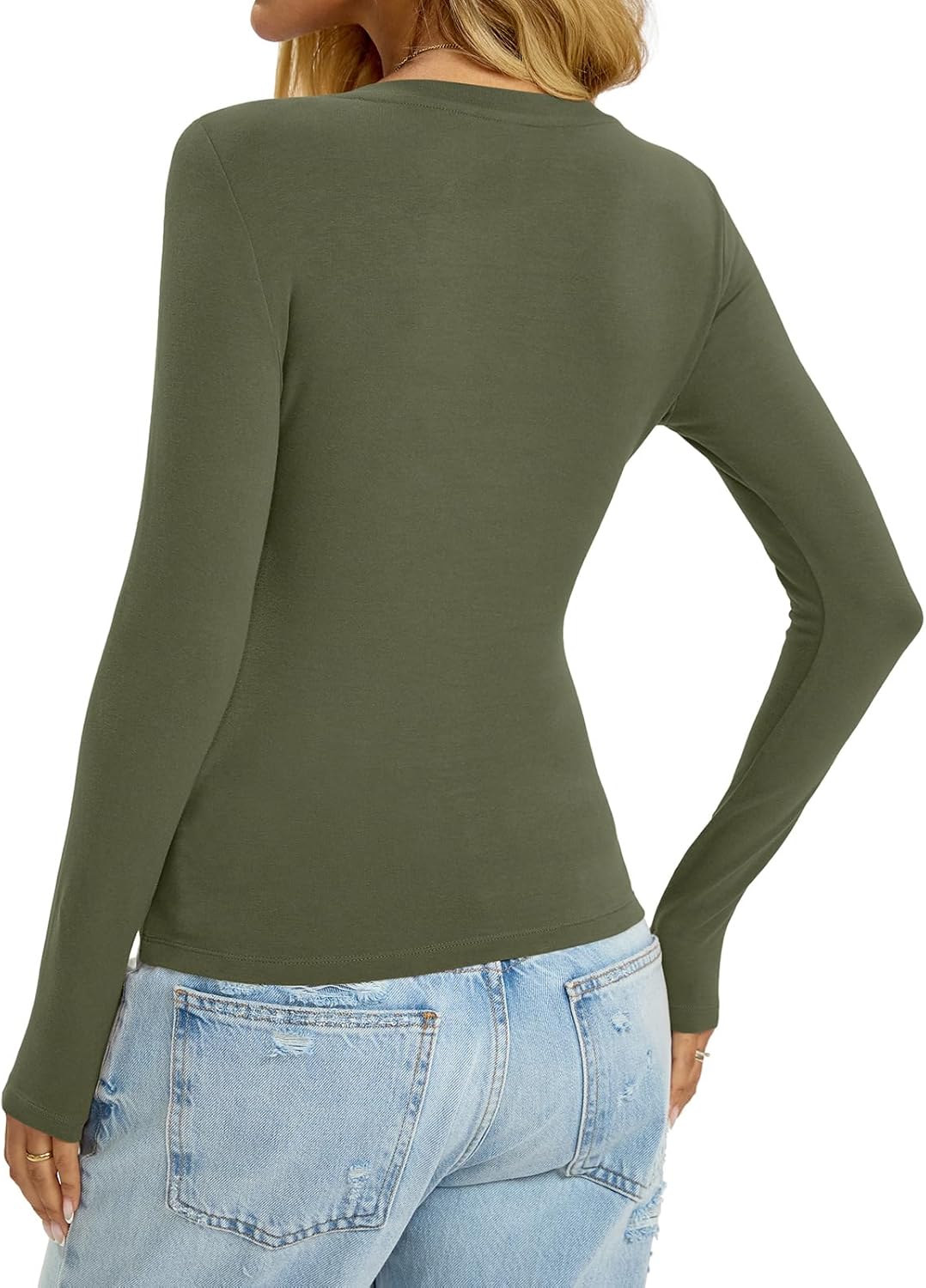 Womens Cotton Long Sleeve Shirts V Neck Slim Fit Tops Basic Tees Going Out Outfits 2025 Fall Spring - Image 5