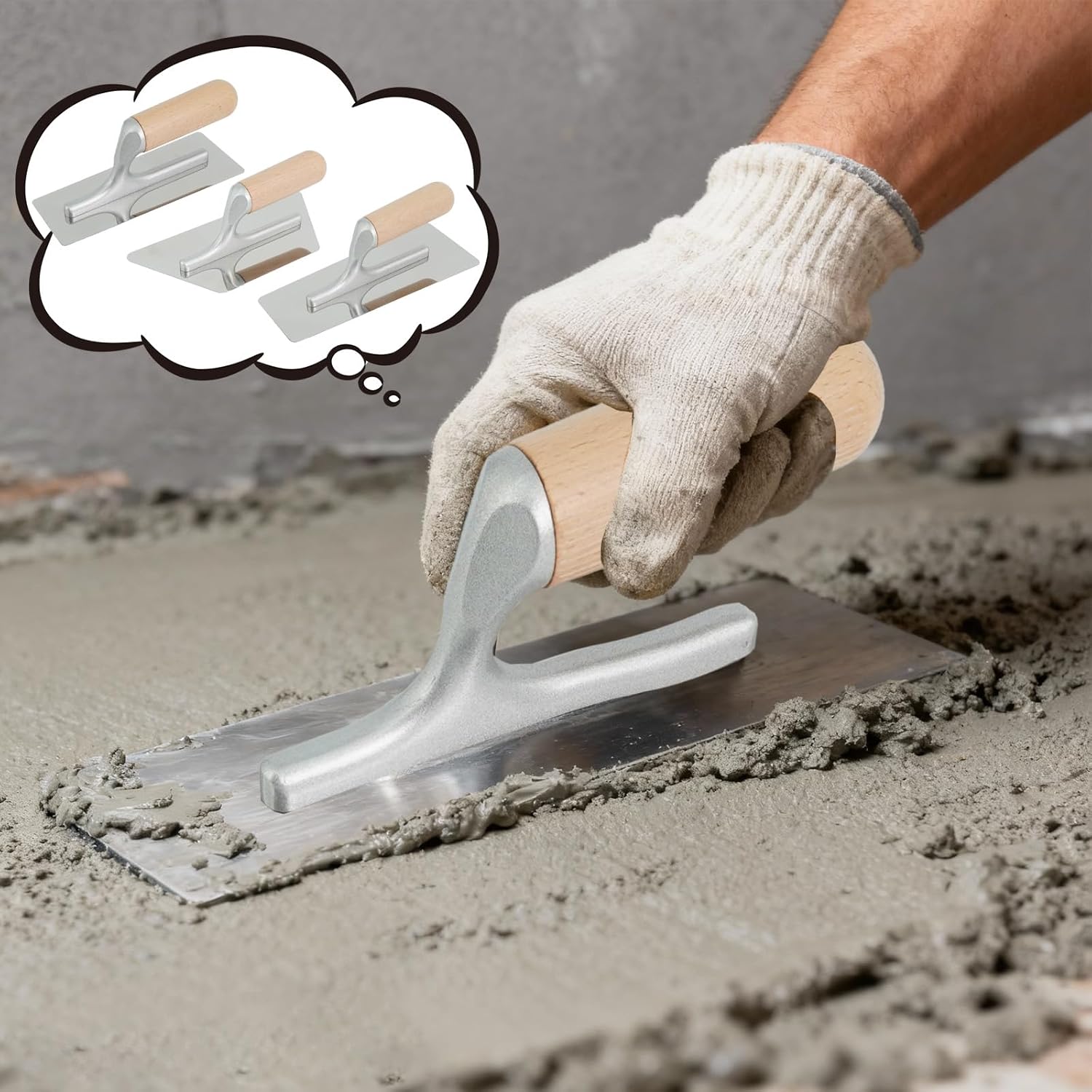 6 Pcs Venetian Plaster Trowel Set with Wooden Handle 3 Sizes Polished Concrete Drywall Trapezoid Plastering Hand Tools Stainless Steel Art Paint Finishing Trowel Tools