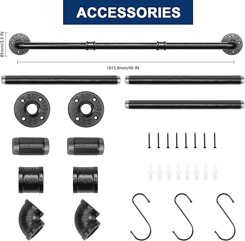Miniatura 9 de NearMoon Toallero industrial de tubería, accesorio de toallero de baño resistente, montaje en la pared, soporte para toallas de baño de hierro