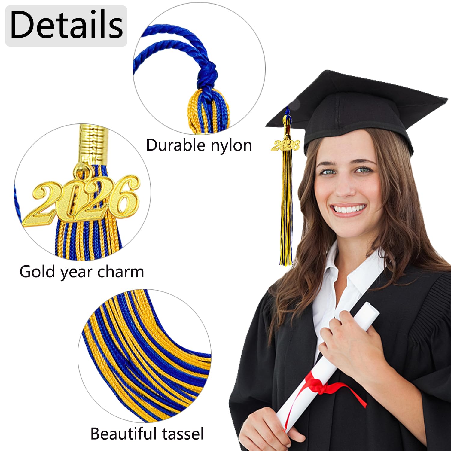 2026 Graduation Tassel, Royal Blue and Gold Tassel for Graduation Cap with 2026 Year Gold Charm for Graduation Ceremony Tassel Accessories 1