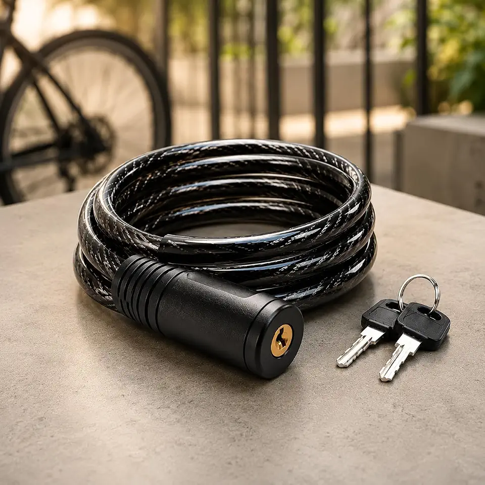 Cadeado para Bicicleta com Chave Cabo de Aço Reforçado Espiral Preto Trava de Segurança Flexível para Bike Moto Portão