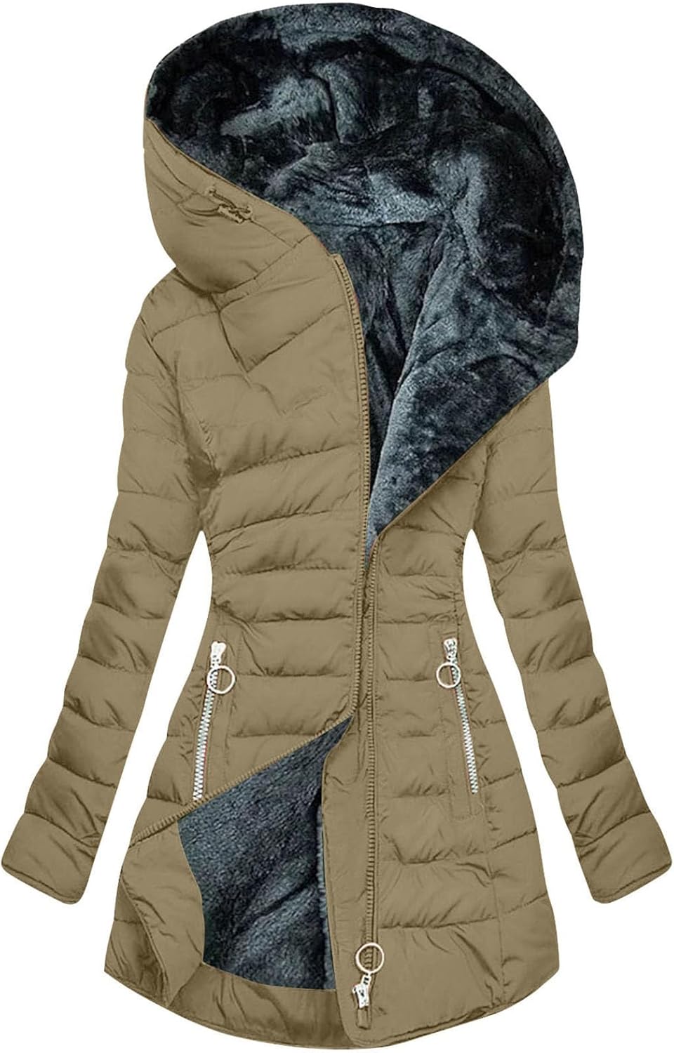 Long Winter Coats For Women Fleece Lined, Waterproof Warm Long Puffer Jacket With Hood Oversized With Zip Pockets