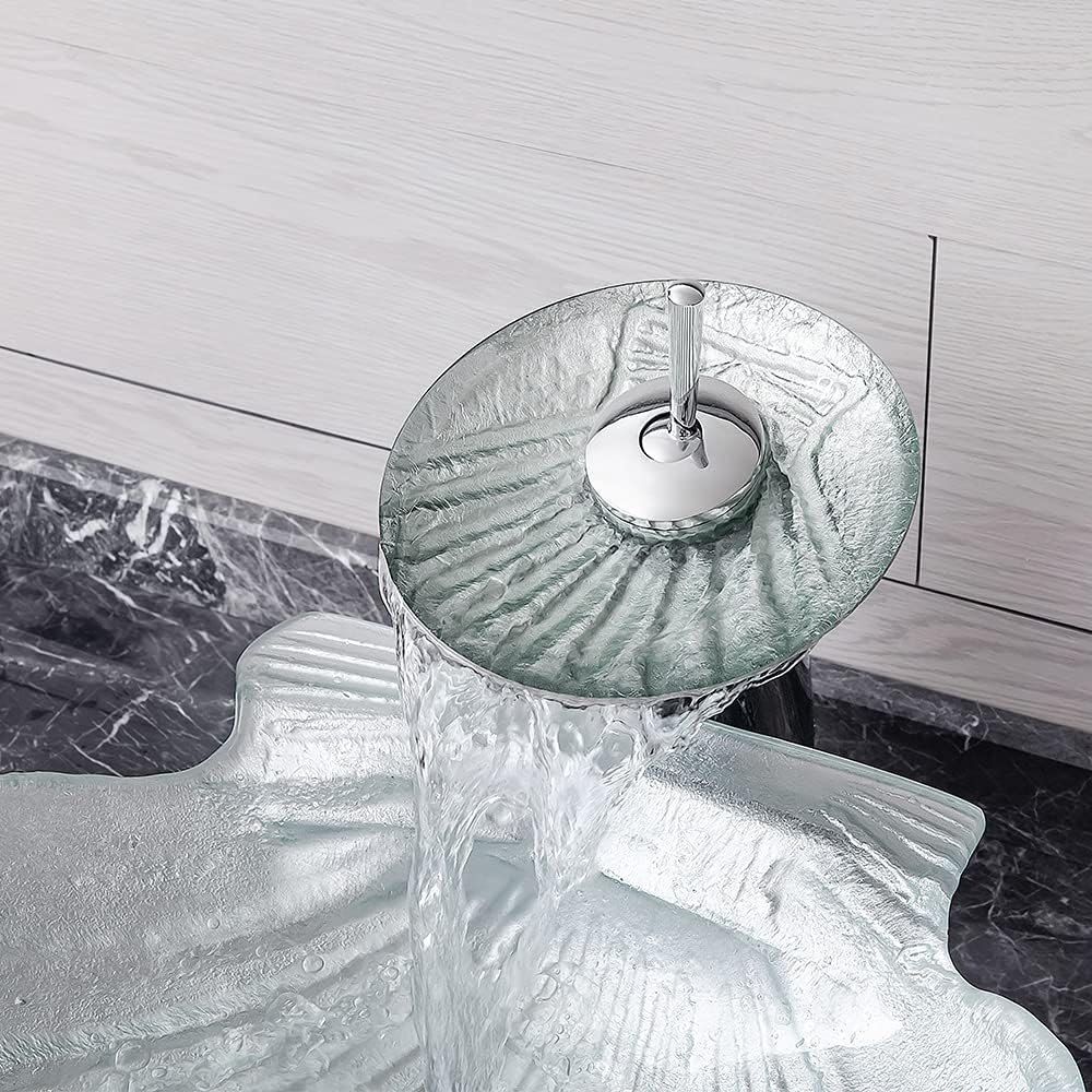 Lovedima Crystal Glass Vessel Sink,Transparent Shell Shaped Bathroom Vanity Wash Sink Above Counter with Faucet
