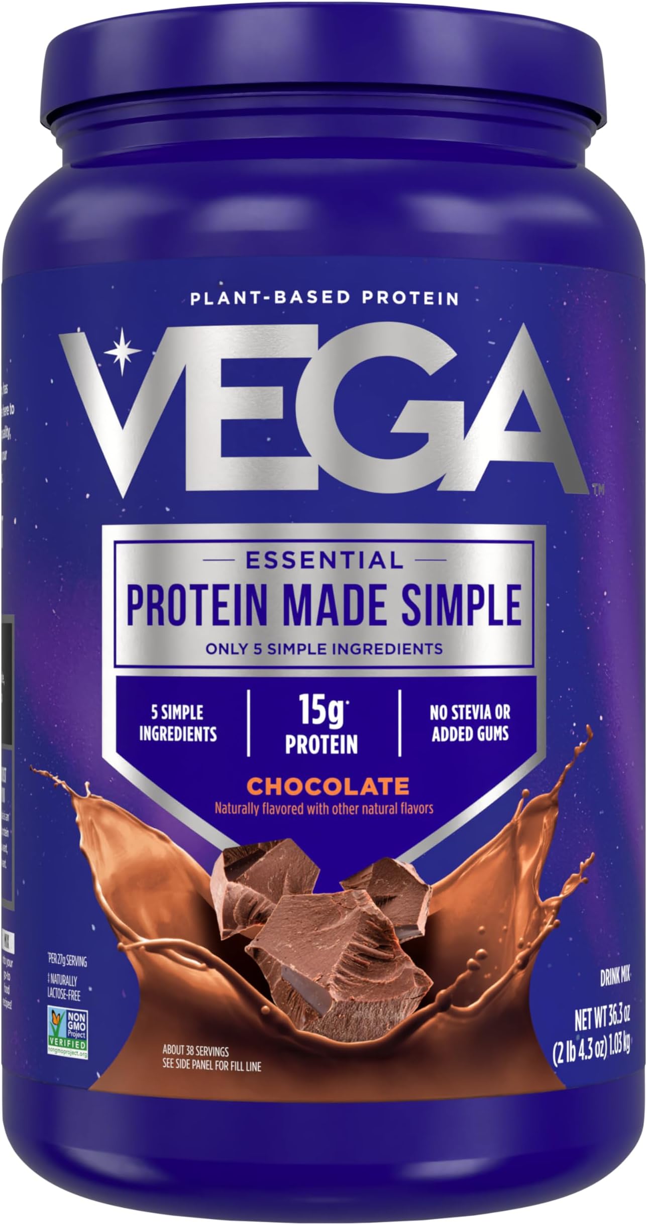 Protein Made Simple, Dark Chocolate - Stevia Free Vegan Protein Powder, Plant Based, Healthy, Gluten Free, Pea Protein for Women and Men, 2.3 lbs (Packaging May Vary)