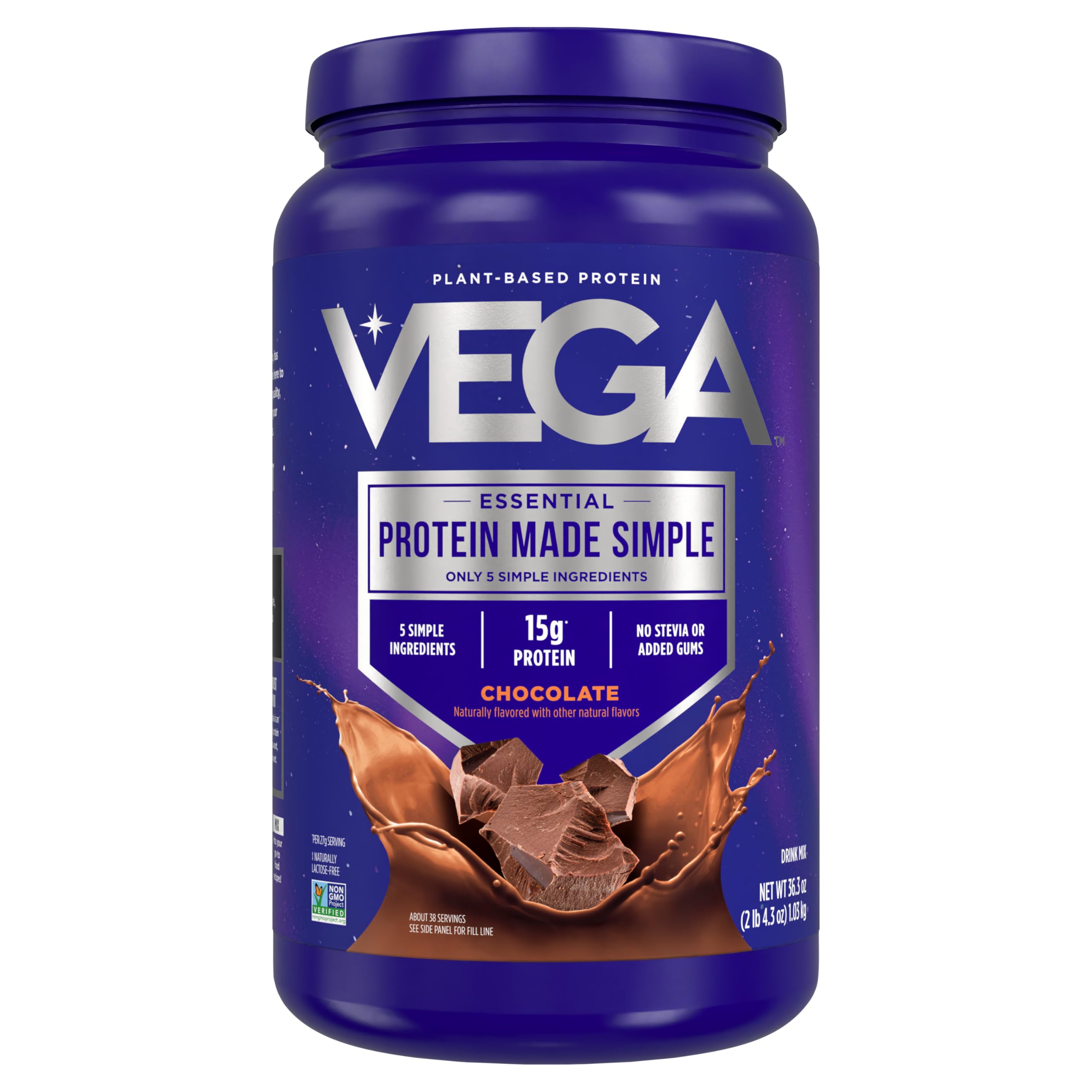 VegaProtein Made Simple, Dark Chocolate - Stevia Free Vegan Protein Powder, Plant Based, Healthy, Gluten Free, Pea Protein for Women and Men, 2.3 lbs (Packaging May Vary)