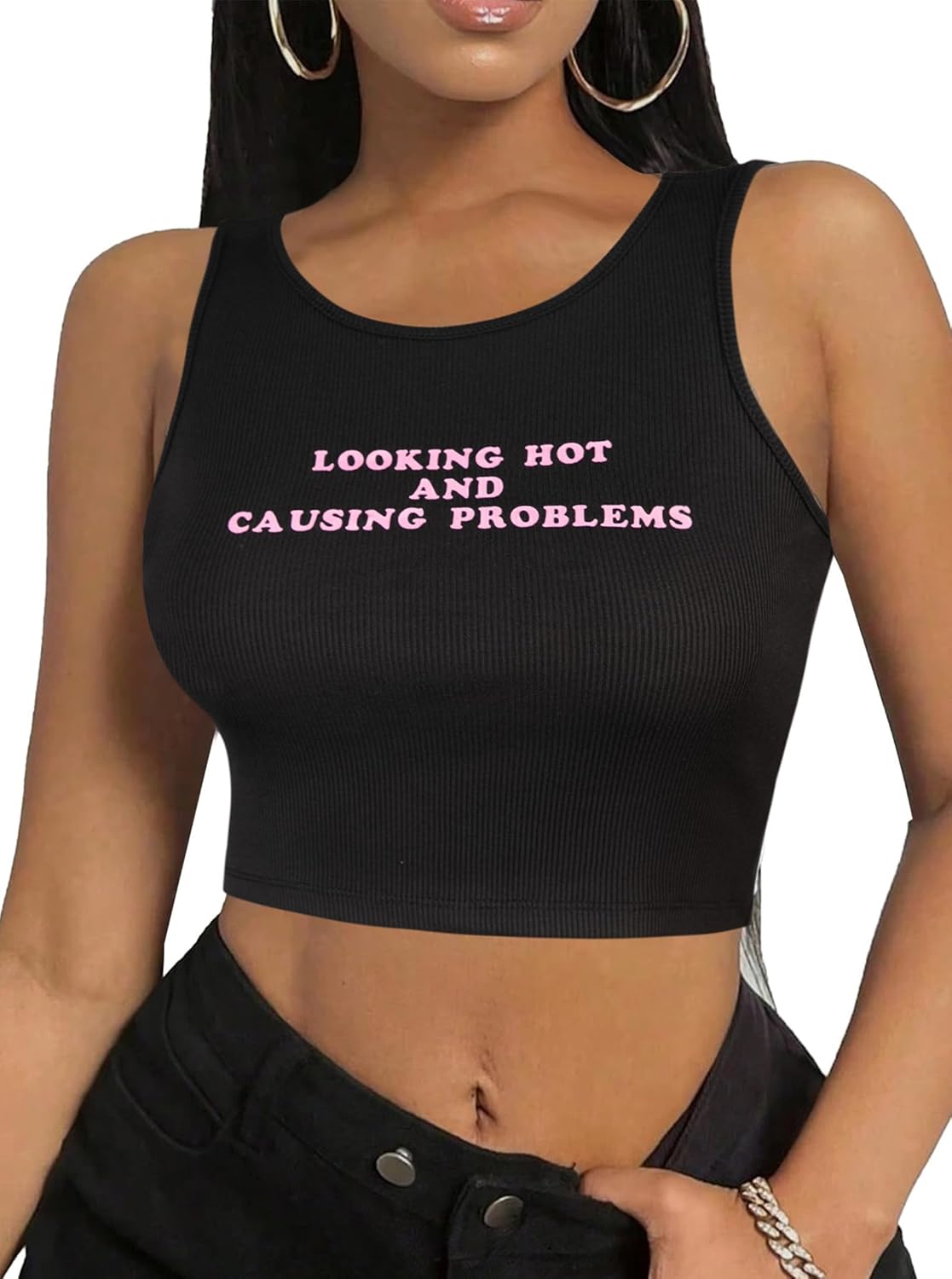 Hilinker Women's Summer Tank Tops Sleeveless Heart Printed Sheer Mesh Basic Crop Cami Tops Shirt - Image 2