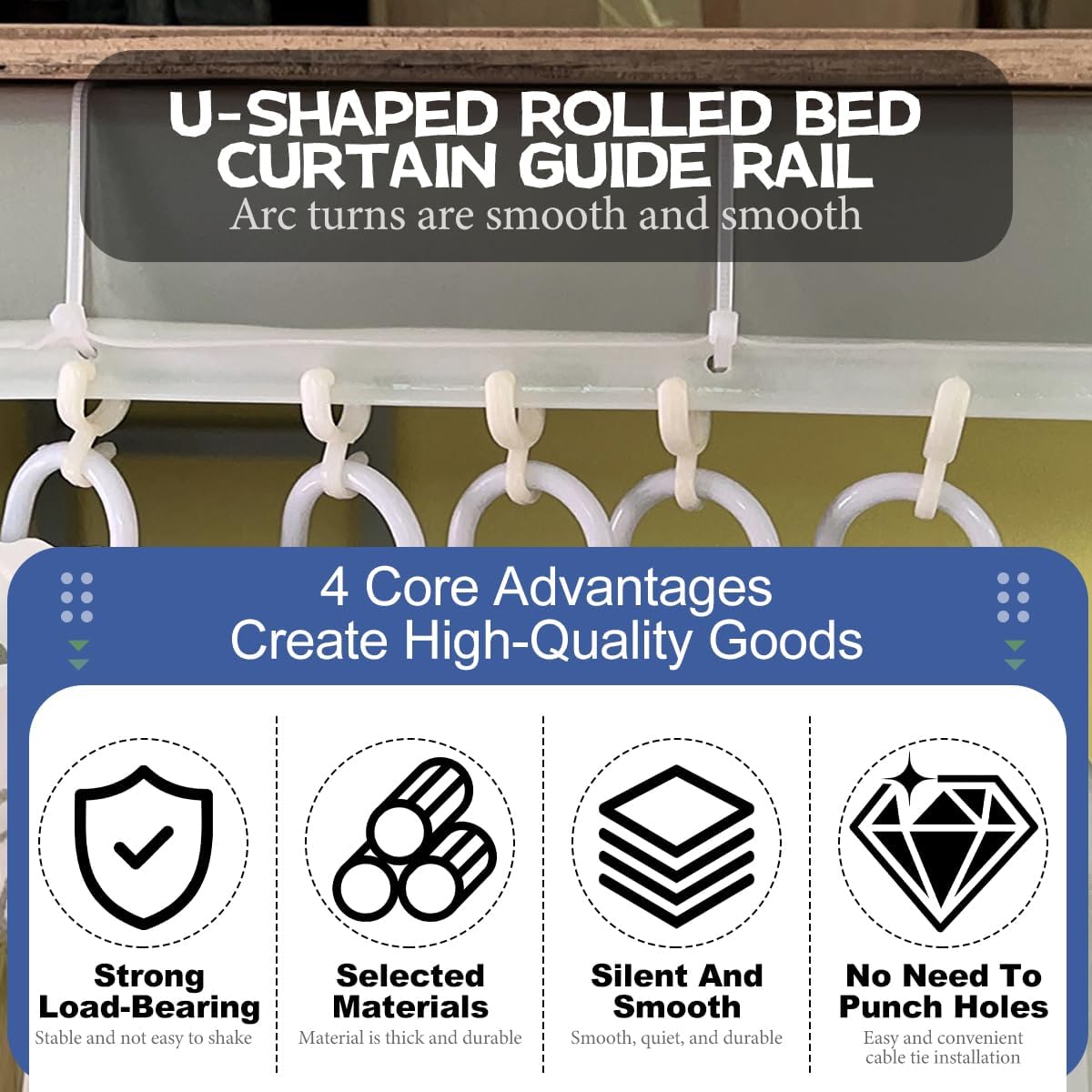 Flexible Bunk Bed Curtain Track Bendable Removable Underbed Curtain Track for Bed Curtains Blackout Bunk (13FT)