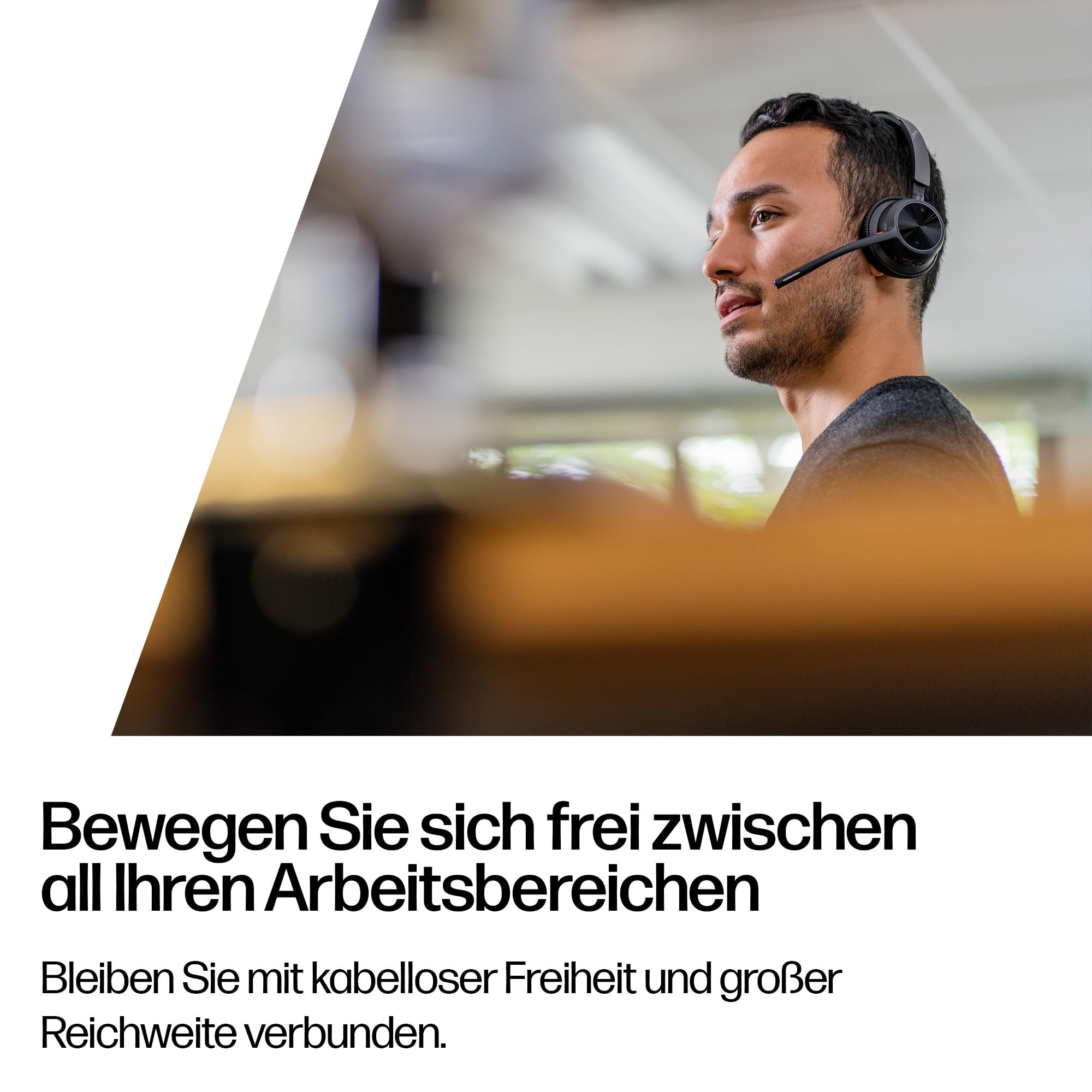 Schnurloses Poly Voyager 4320 UC-Headset und Ladestation – Stereo-Kopfhörer mit Noise Cancelling-Mikrofonarm, Verbindung mit PC/Mac/Mobiltelefon über Bluetooth, Kompatibel: Teams (zertifiziert), Zoom