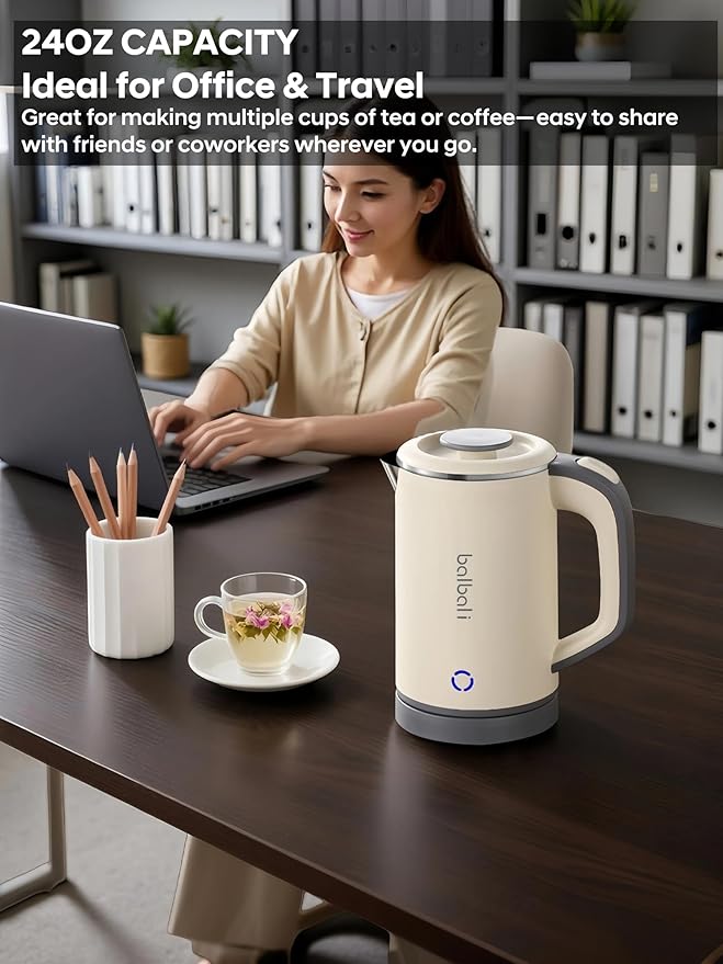 Tetera Eléctrica Portátil 24oz 600W Acero Inoxidable Beige miniatura 2