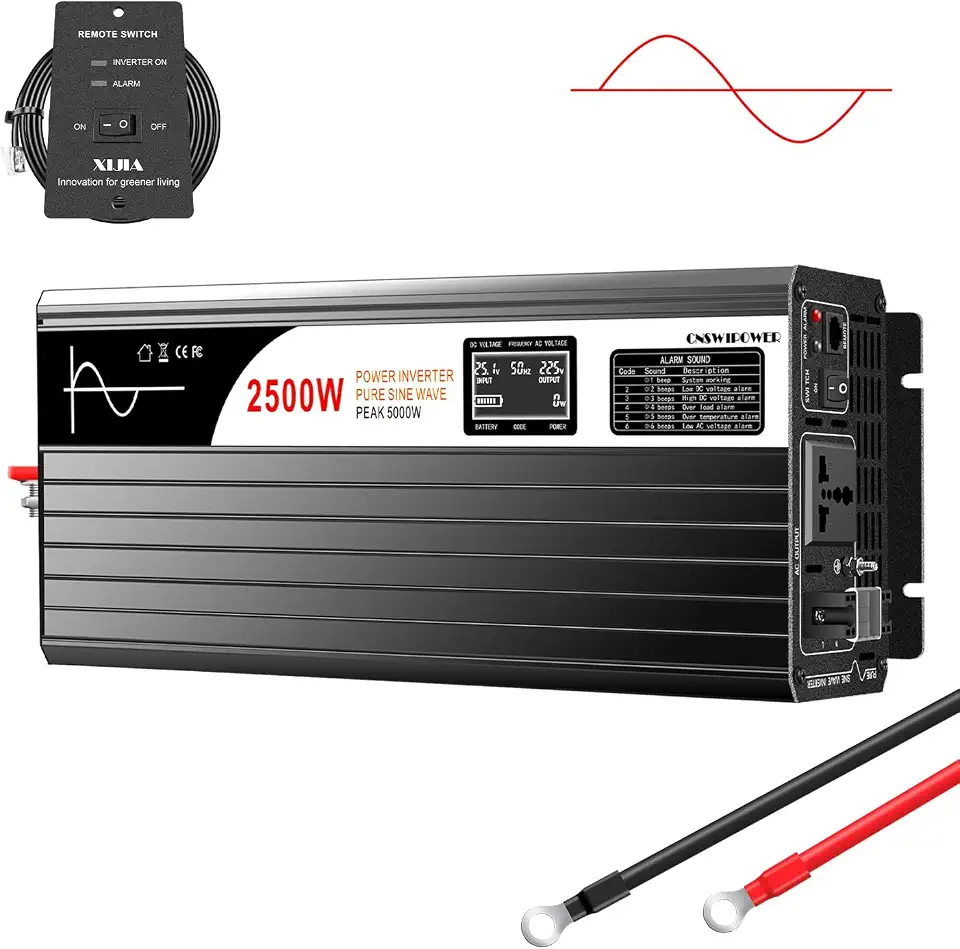 Xijia Inversor 2500W de Onda Senoidal Pura, conversor 24V DC para 120V AC, pico 5000W, com controle remoto, para sistemas solares, fazendas e aplicações off-grid