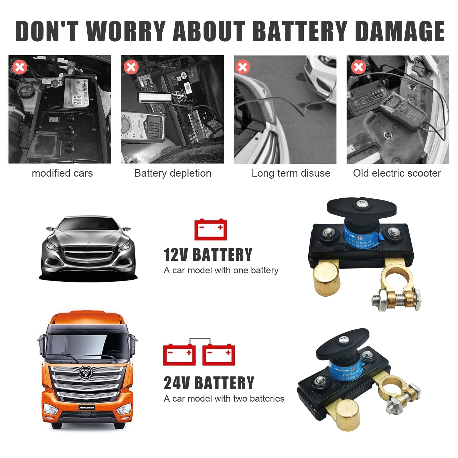 Stacca Batteria 12V 24V, Stacca Batteria per Auto, Stacca Batteria Moto Interruttore 12V Scollegamento della Batteria Accessori per l'interruzione di Corrente per Camion Camper Barca ATV