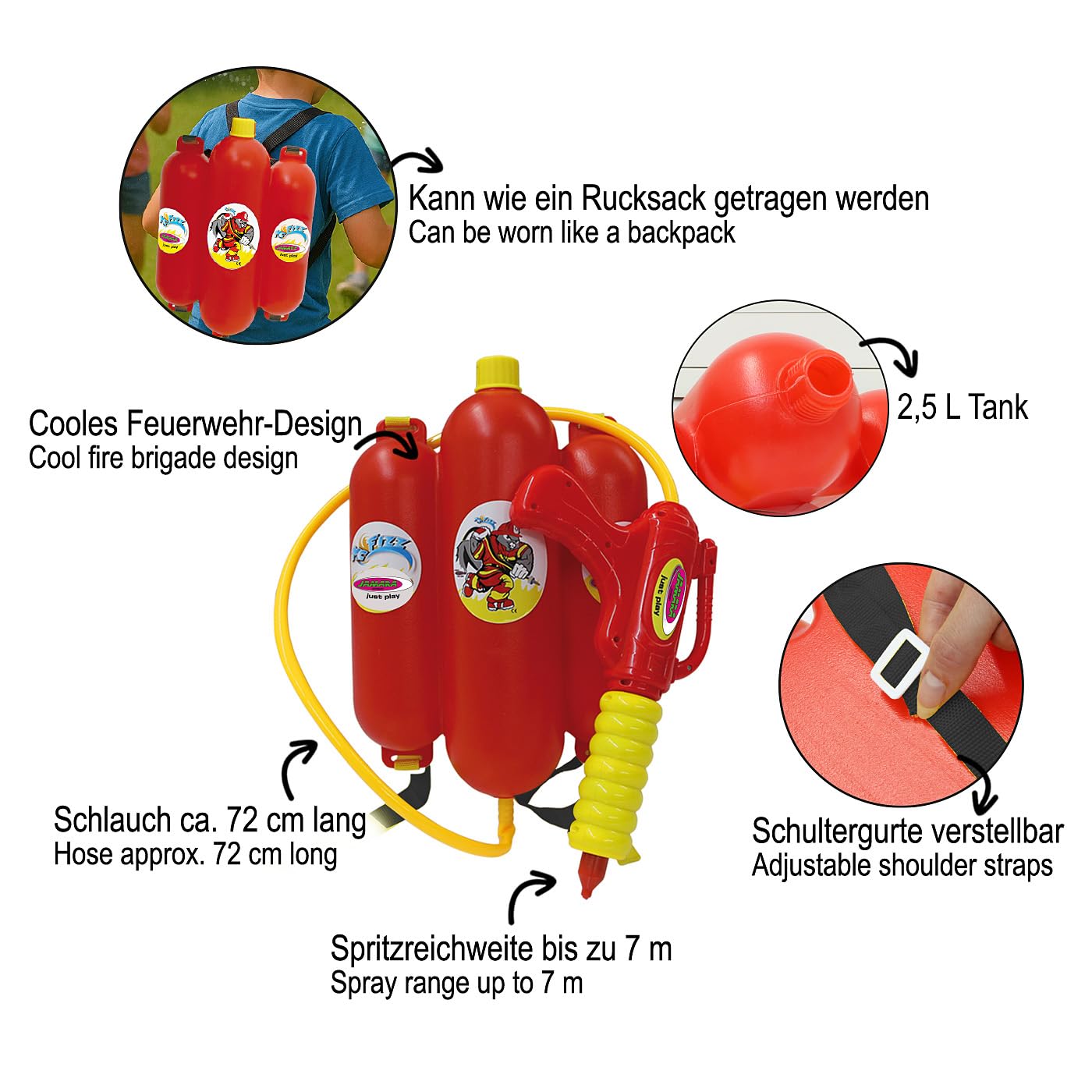 Pistolet à eau de pompier avec réservoir dorsal - Équipement de pompier
