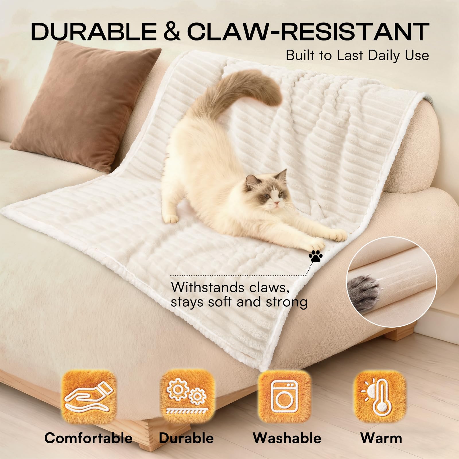 luciphia Manta Impermeable Lavable,Manta de Felpa para Mascotas Adecuada para Gatos,Perros y Cachorros,Manta para Perros Medianos y Grandes Que Protege Colchones y Sofás,Beige 145 * 165cm