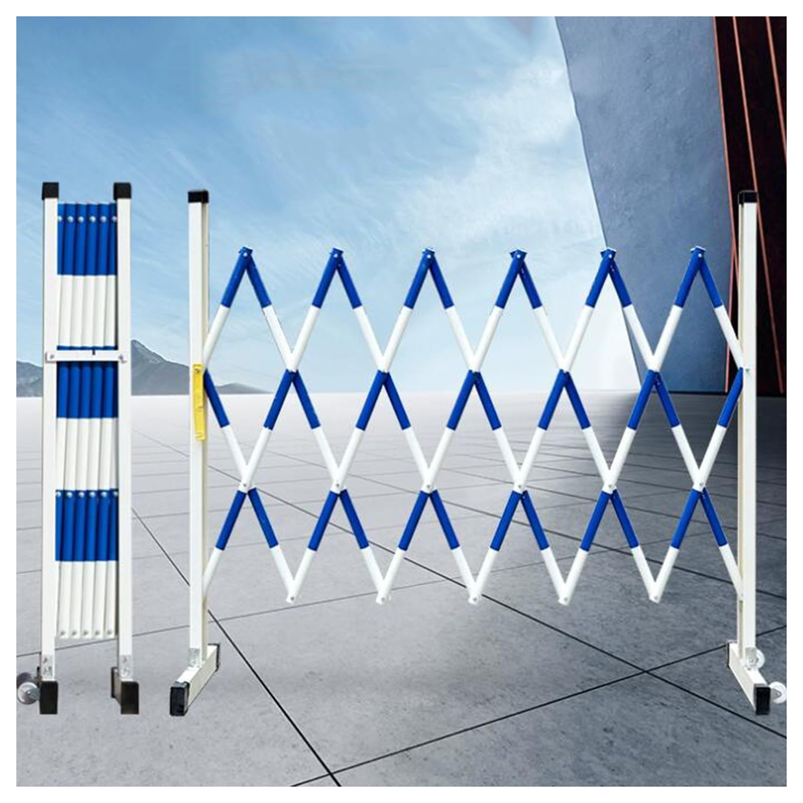 WQPMNYG Security Barrier,Telescopic Traffic Guardrail with Casters, Portable Safety Isolation Fence for Events, Schools & Garages, 22.9ft Outdoor Warning Barrier, Easy Setup & Storage