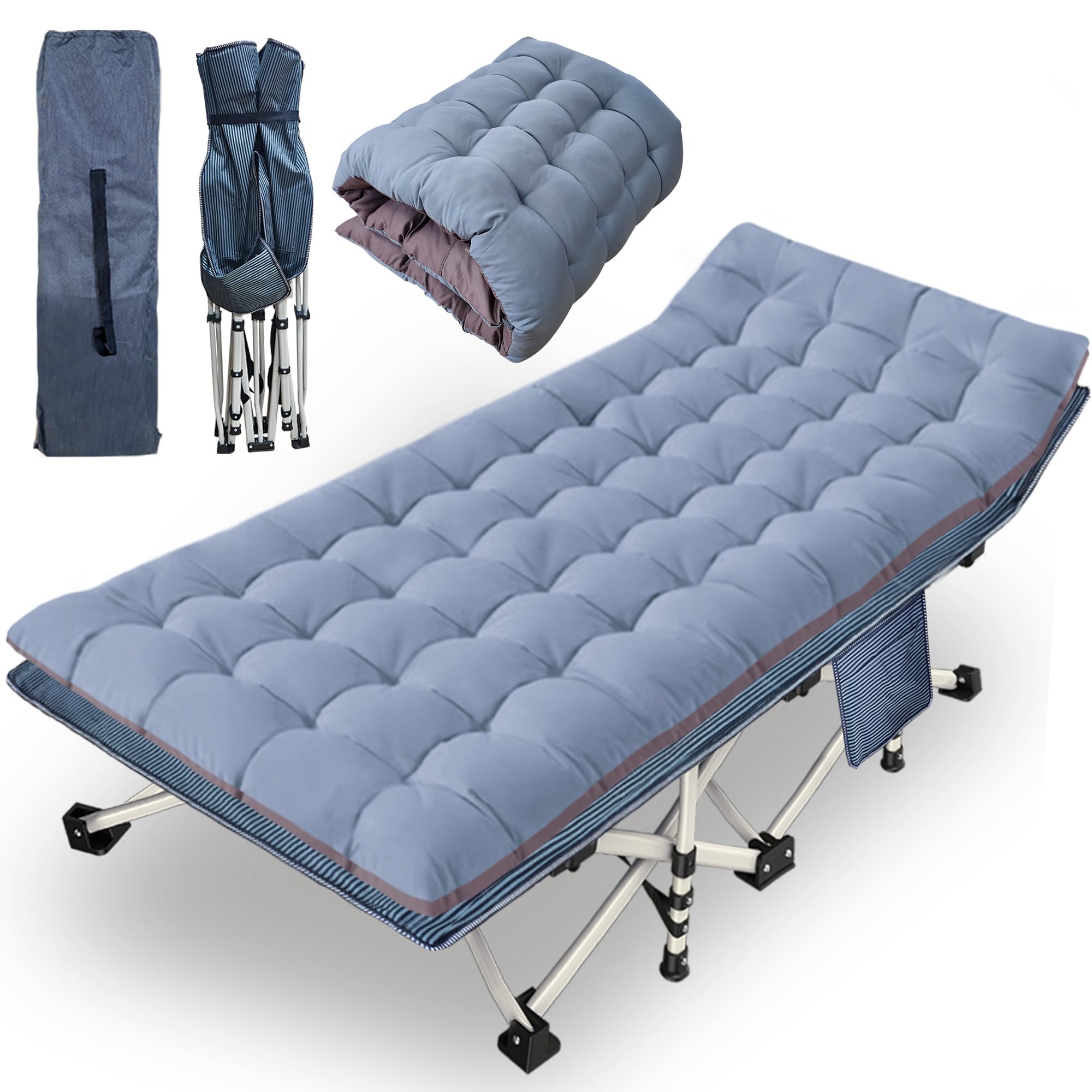 79" L x 32" W x 18" H Oversize XXL Camping Cot with Comfortable Mattress for Adults Extra Wide Cots for Sleeping Folding Cot Camping Bed Heavy Duty with Carry Bag for Home Office Outdoor