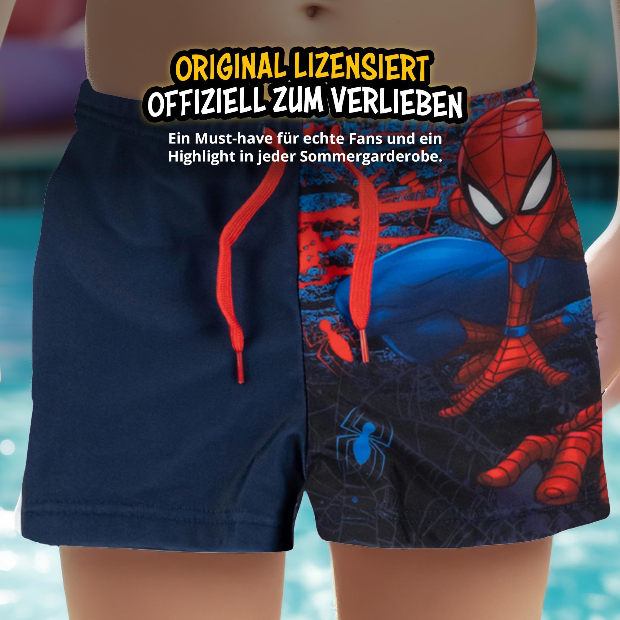 United Labels Marvel Spiderman Badehose für Jungen, Blau Rot, Badeshorts Kinder, Schwimmhose