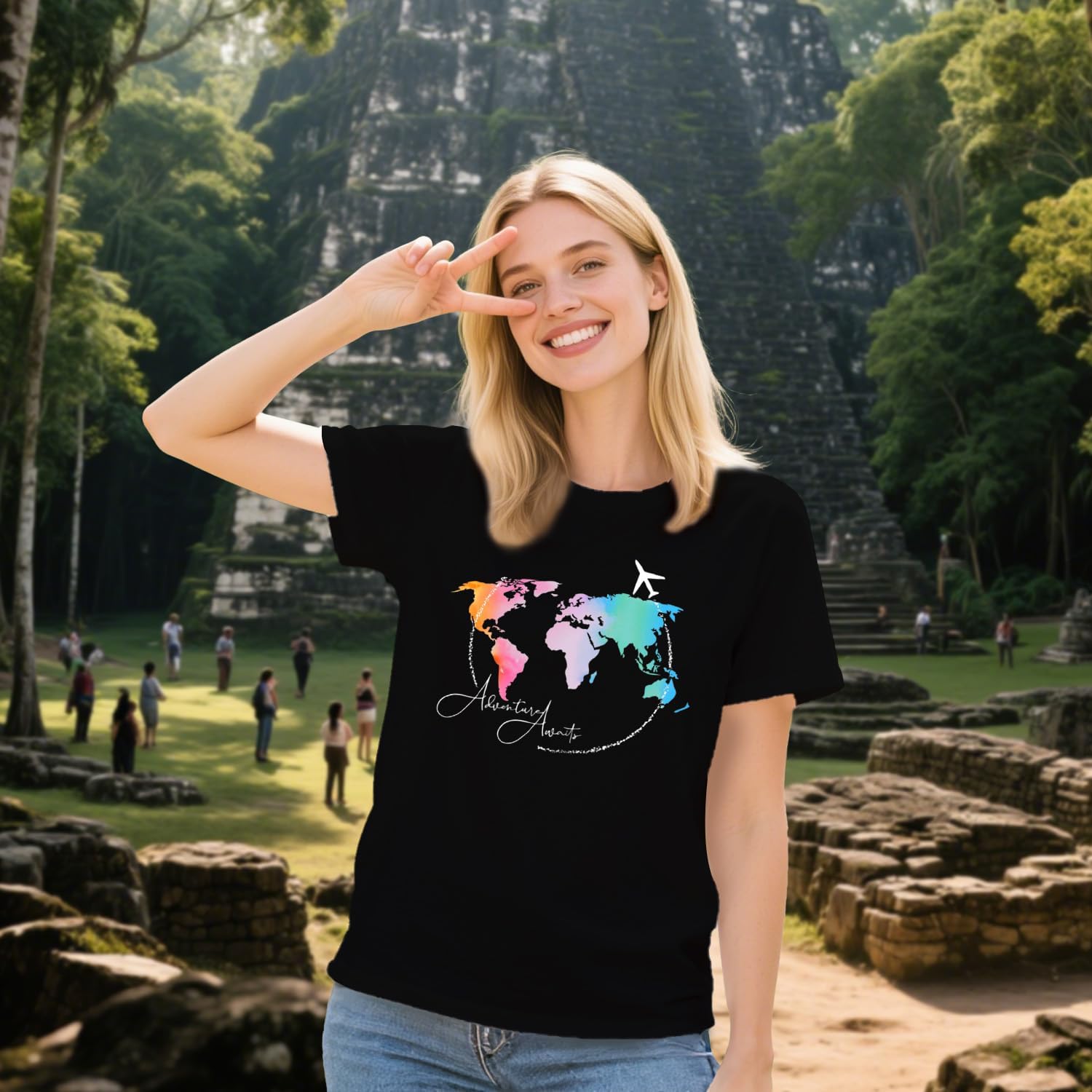 Travel Shirts for Women Airplane Trip T-Shirt Adventure Awaits Vacation Crewneck Tee - Image 4