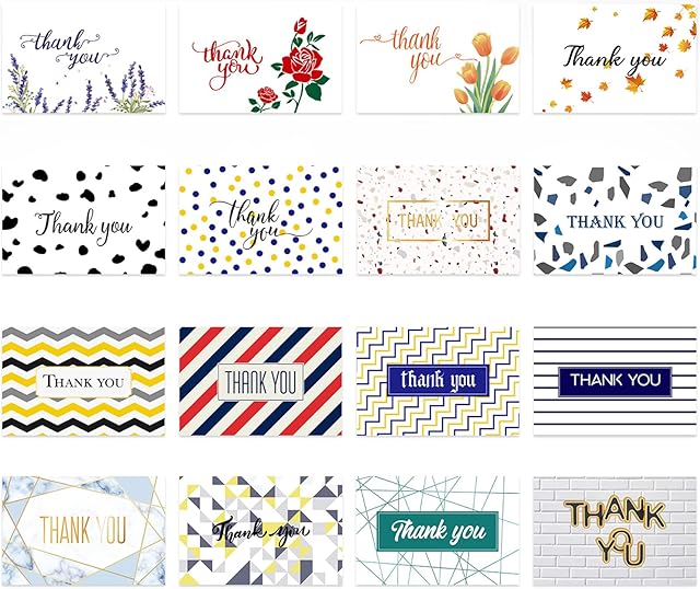 (16Pack) Thank You Cards Set with Envelopes, Thank You Notes Sticker Greeting Gift Birthday Card Bridal Baby Shower, Wedding,Engagement, Birthday, Business, Graduation,Funeral