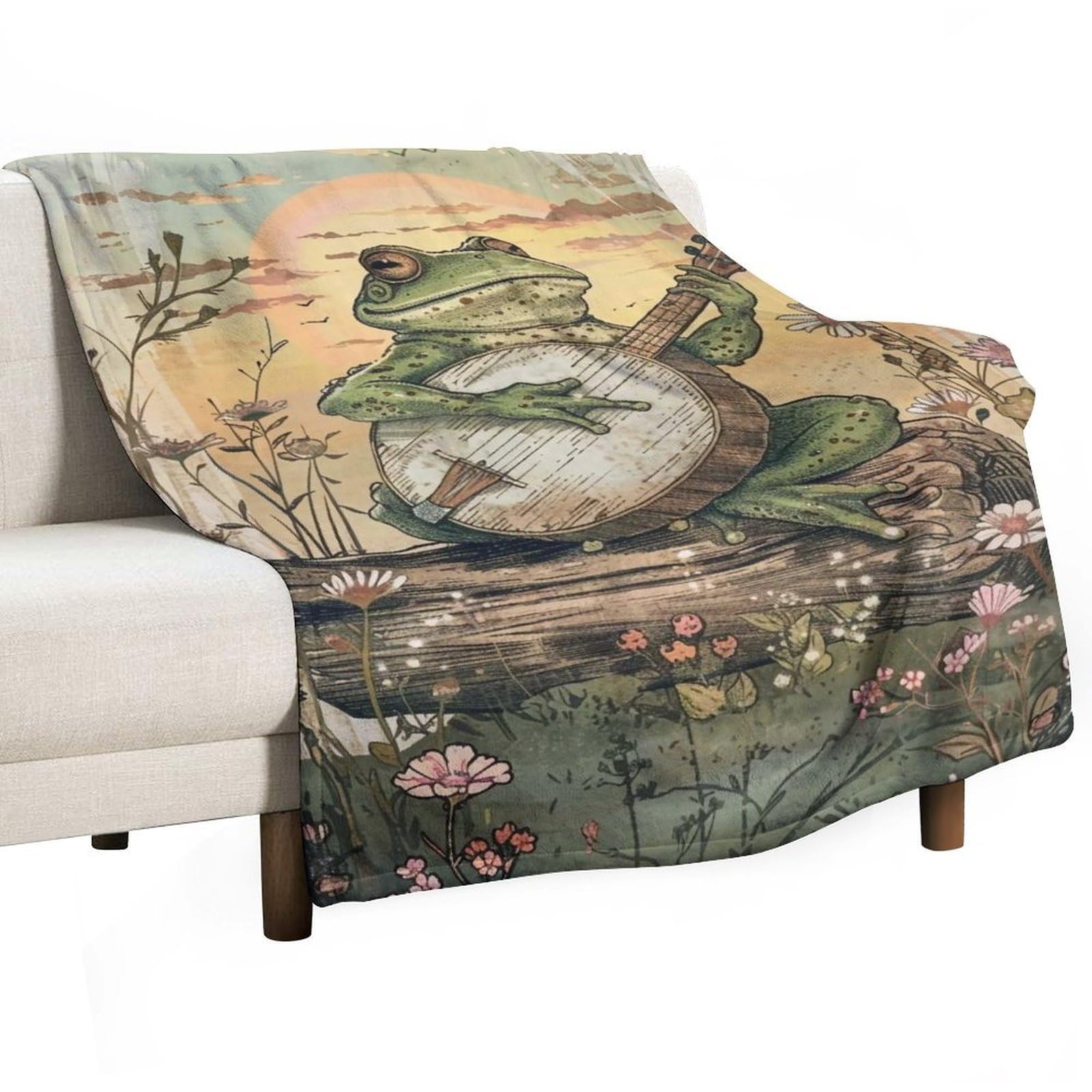 YHGSREUOH Frog-Playing-Banjo_03 Flannel Blankets Fleece Soft Throw Lightweight Plush Gifts for Couch, Bed, Cozy Sofa Plush, Chair, Lovers 32x48inch(80x120cm)