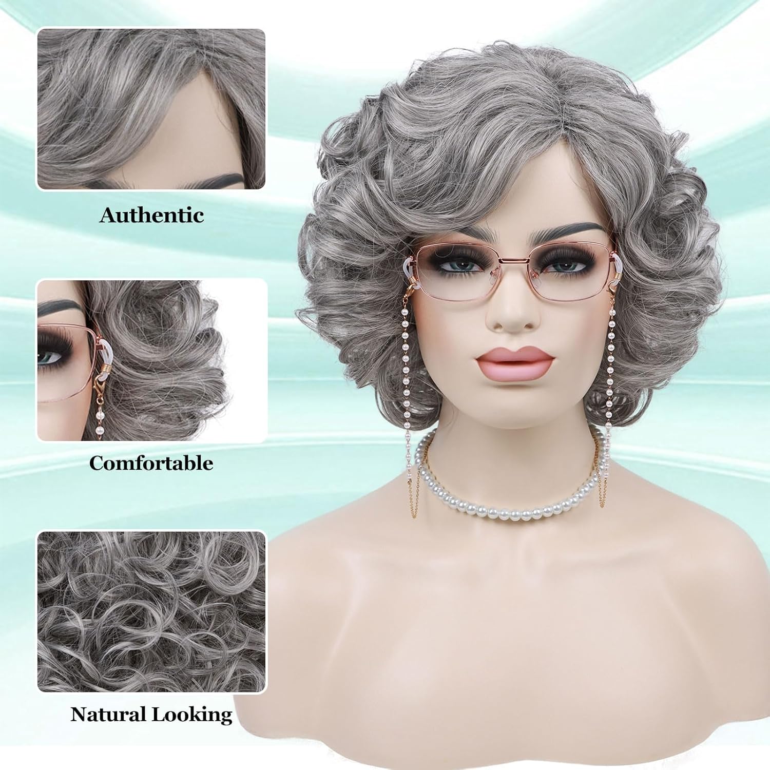 G&T Wig Grey Wigs for Old Lady Costume Grandma Wig 100 Days of School Granny Wig For Old Women’s Cosplay Party Halloween Use (5pcs Set) - Image 7