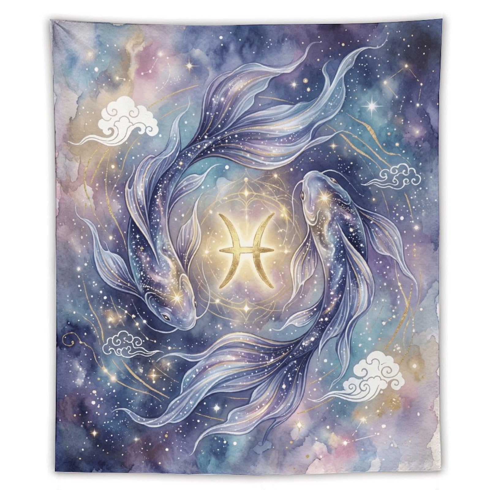 W7C8U2X3 Cosmic Pisces Koi Wall Tapestry, Ukiyo-e, Minimalist Asian Art