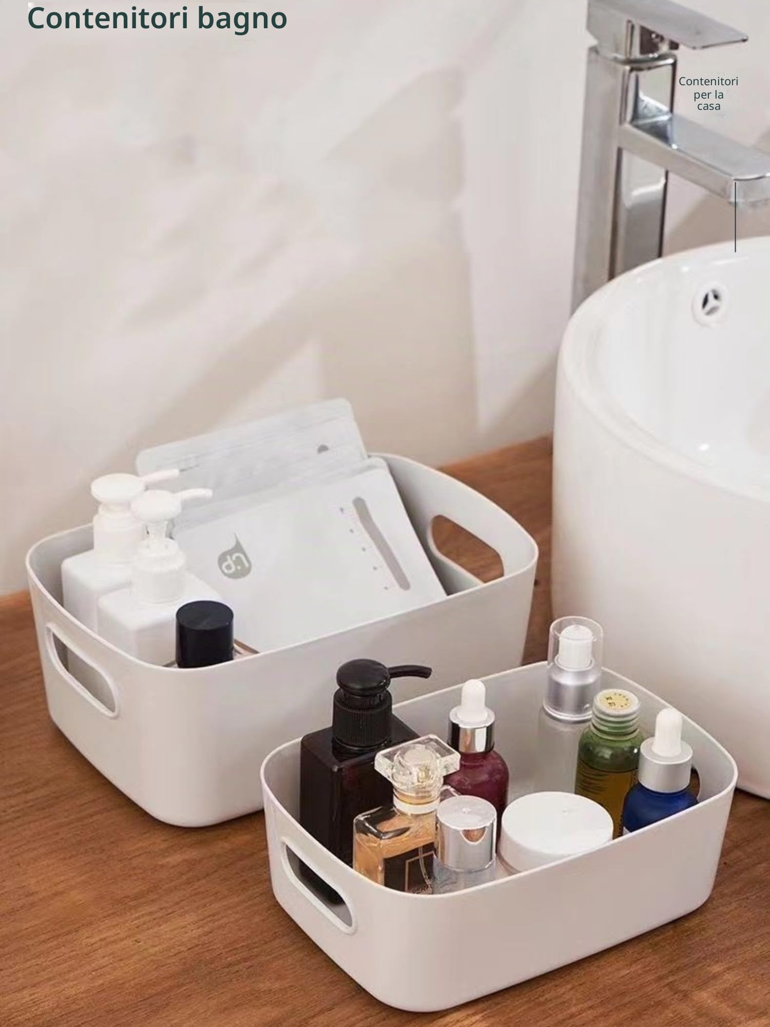 7 Pezzi Cestini Portaoggetti Plastica Scatole Organizer con Manici,Contenitori per Armadio,Contenitore Plastica,Organizer Portaoggetti per Cucina Bagno Cosmetici (Blu, 20×15×7 cm)