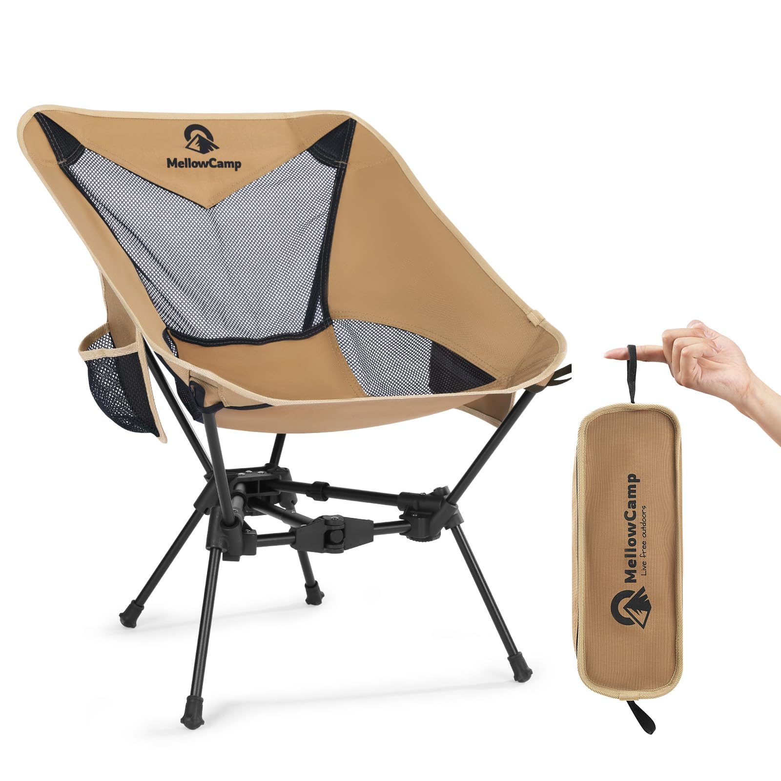 MellowCamp Camping Chair, Ultralight Folding Backpacking Hiking Chair, Compact Portable for Hiking, Camping, Backpacking, Beach, Roadtrip (Dune Brown)