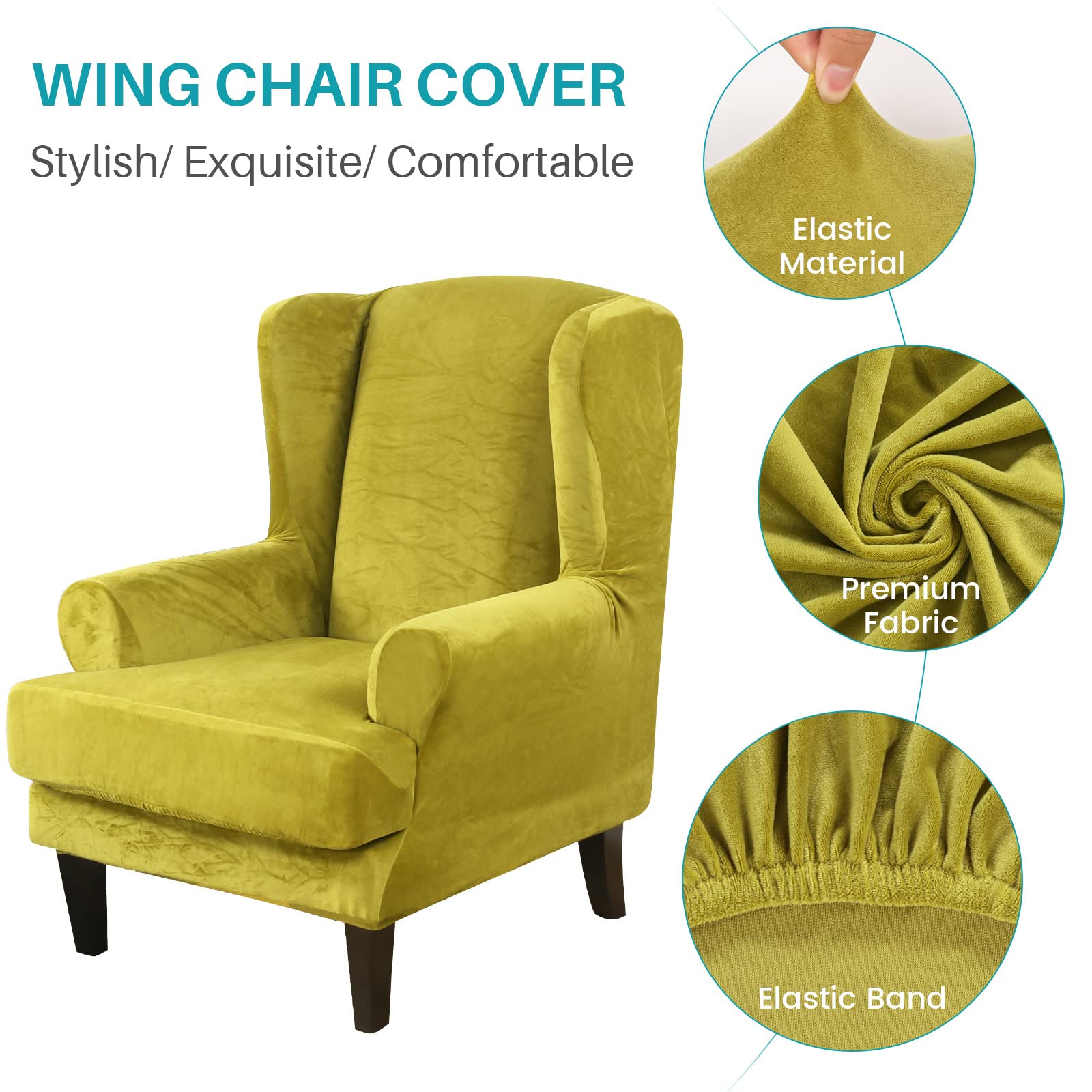 Wingback Coprisedia In Velluto Elasticizzato 2 Pezzi, Con Fondo Elastico, Marrone, Per Poltrona E Sedia - 2