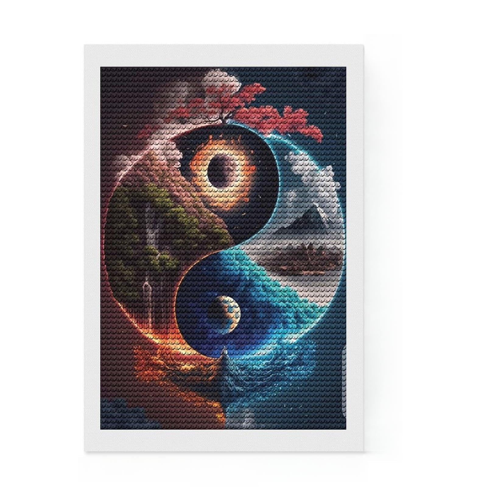 Junmoney YIN and YANG Fantasy Art Round Drill Diamond Painting 8"x12", Stress Relief Craft, Aesthetic Room Decor, for Adults, Festive Craft Gift