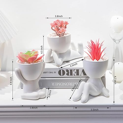 Miniatura 3 de VENY TAYA 3 piezas de plantas artificiales en forma de humana, decoración de oficina para mujeres y hombres, pequeñas plantas falsas para dormitorio