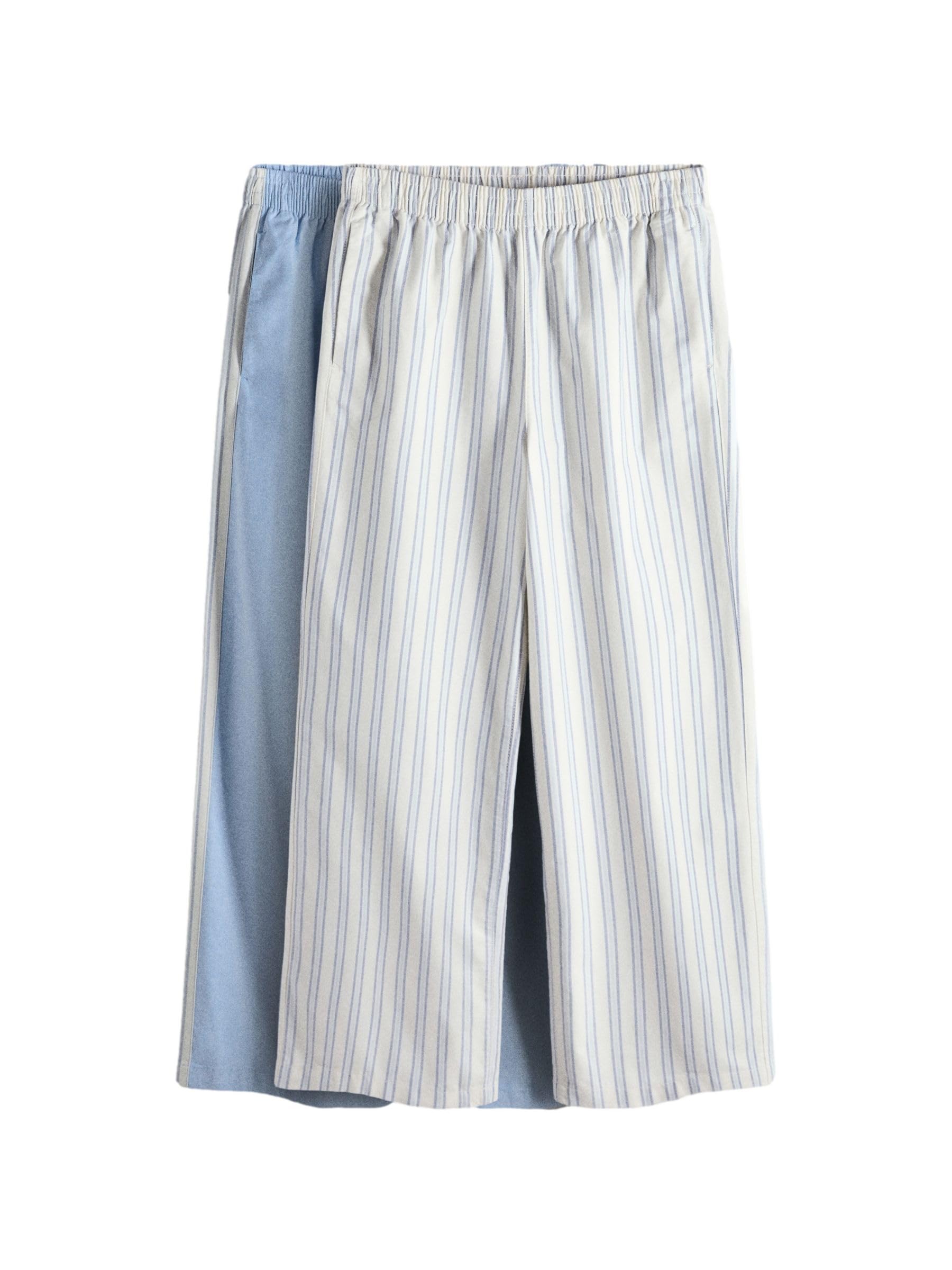 THE SET Femme Pantalon Large rayé, Lot de 2 | Coupe standard, Taille mi-haute, Fermeture boutonnée, Jambe large
