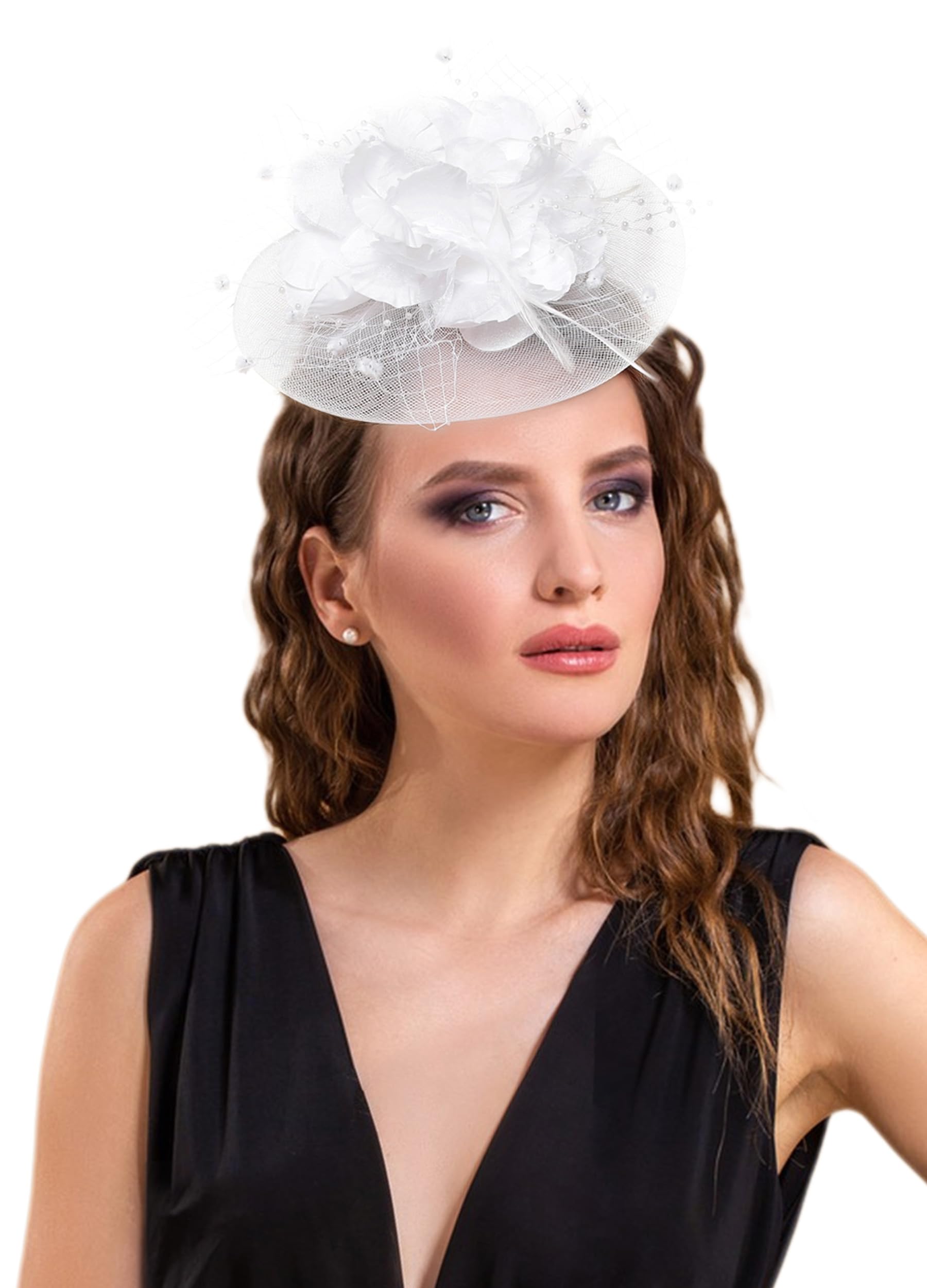 Focupaja Fascinators Hats Women Pillbox Hat Feathers Derby Headband Wedding Headwear Tea Party Hair Clip 20s 50s Top Hat