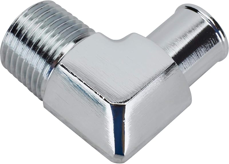 Conector de mangueira do aquecedor Speedway Motors cromado 90° para mangueira de 5/8" com rosca NPT de 1/2" – 1 unidade