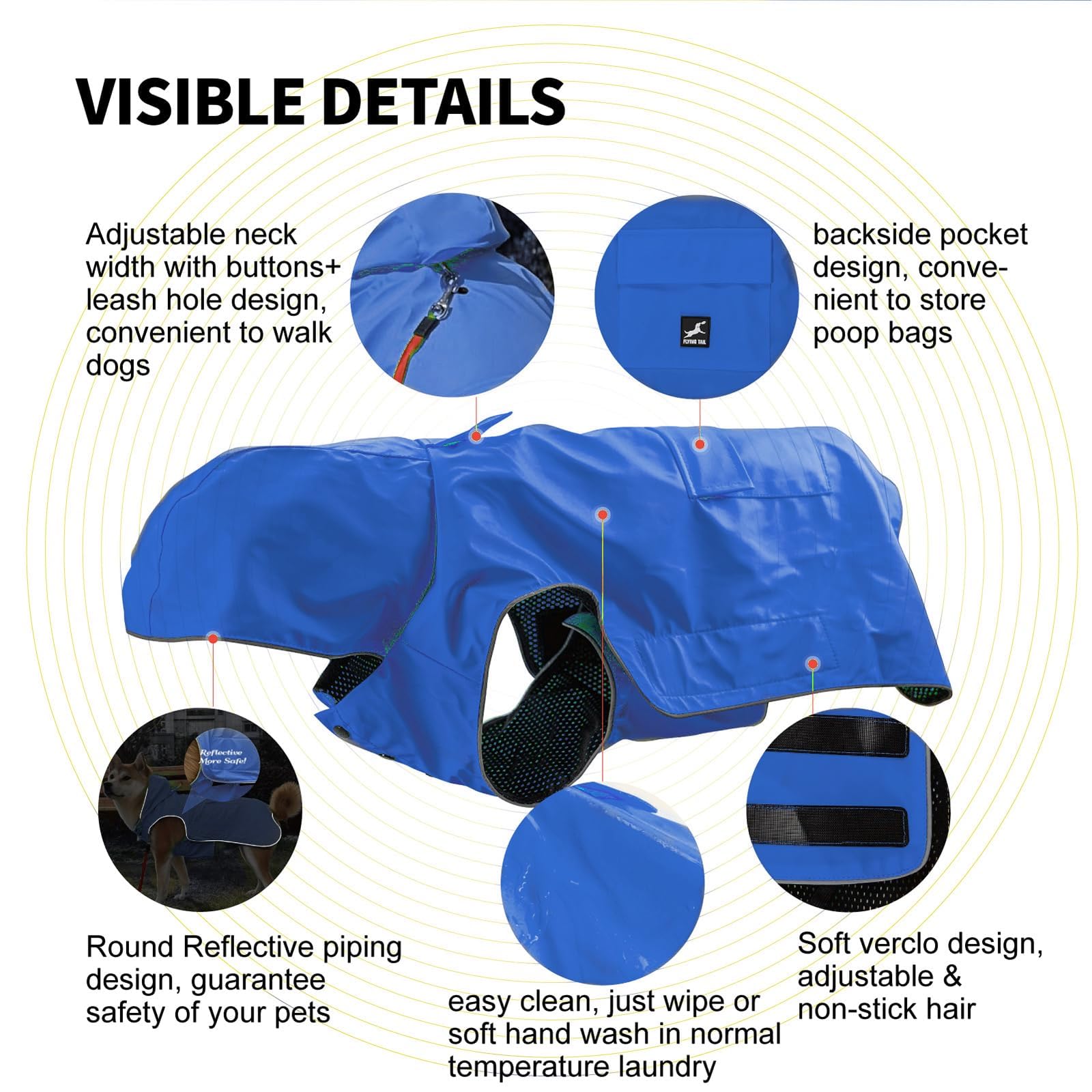 FLYING TAIL Not Stiffen,Super Soft Hand Feel Dog Raincoat, Reflective, Adjustable, Easy Wear - Image 2