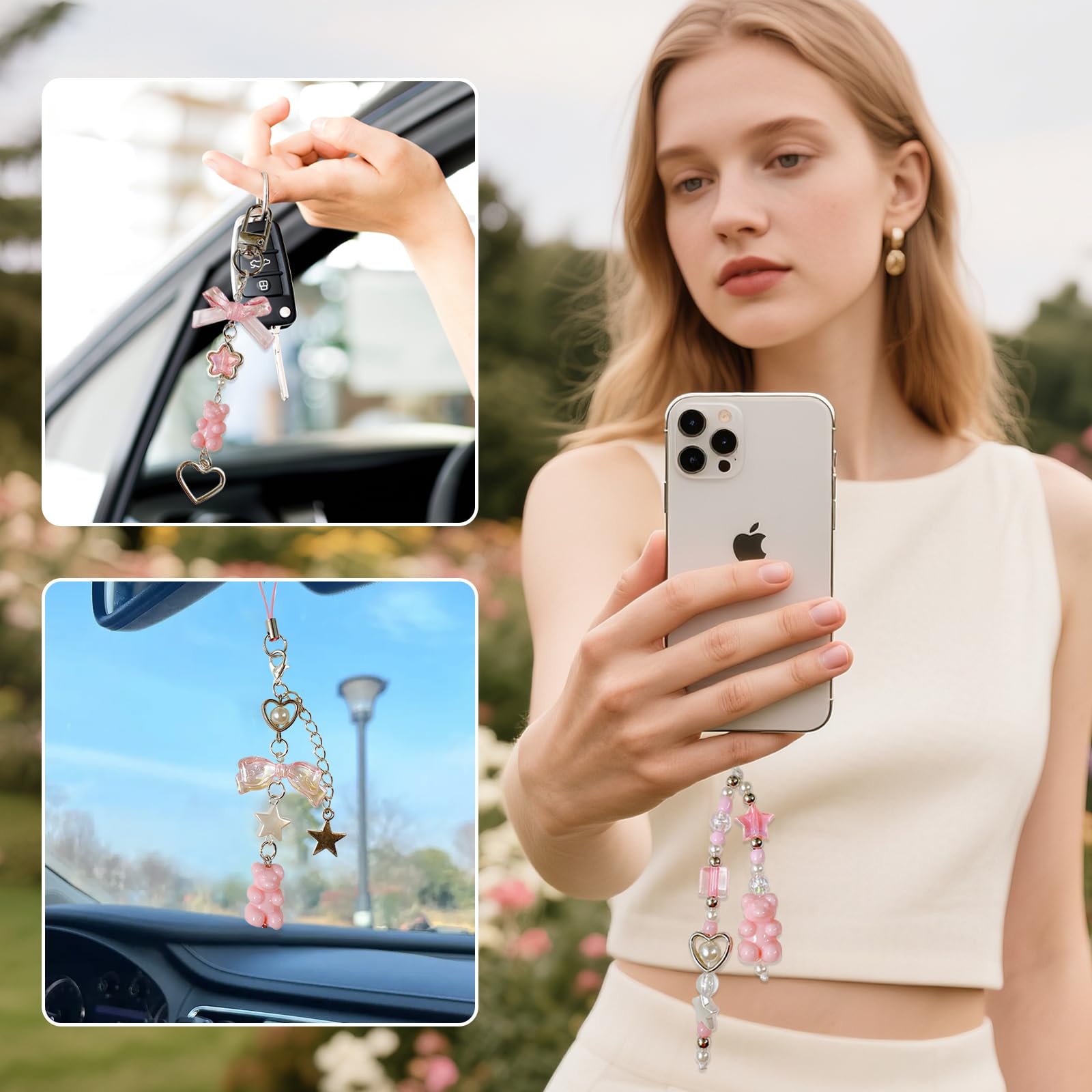 Pendentifs Y2K pour Téléphone Portable 6 Pcs, Kawaii Noeud Papillon Chaîne Anti-Perte