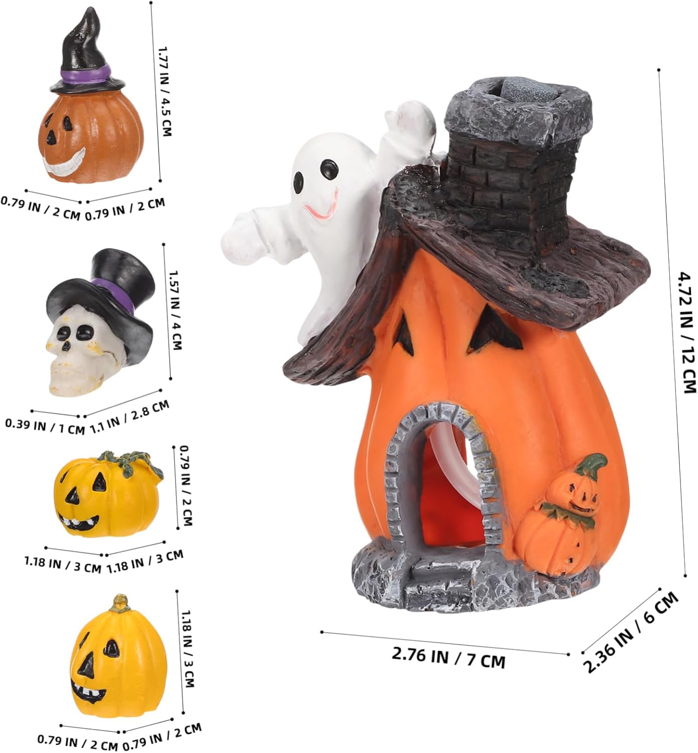 Housoutil 5pcs Fish Tank Pumpkin House Decoration, Halloween Fish Tank Decoration Supplies, Halloween Pumpkin Figurine Decorations Resin Stone for Betta, Small Lizards, Turtles, Reptiles, Amphibians