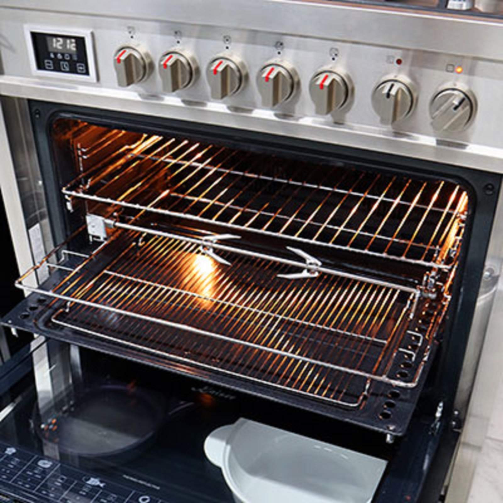 Kaiser Gasherd 90 cm HGE 93505 R Turbo Freistehender Gas-Standherd mit Elektro Backofen XXL 115L · Herd Gaskochfeld 5 Brenner Turbo-Wok + Elektrobackofen 8 Funktionen · Edelstahl/Gusseisen