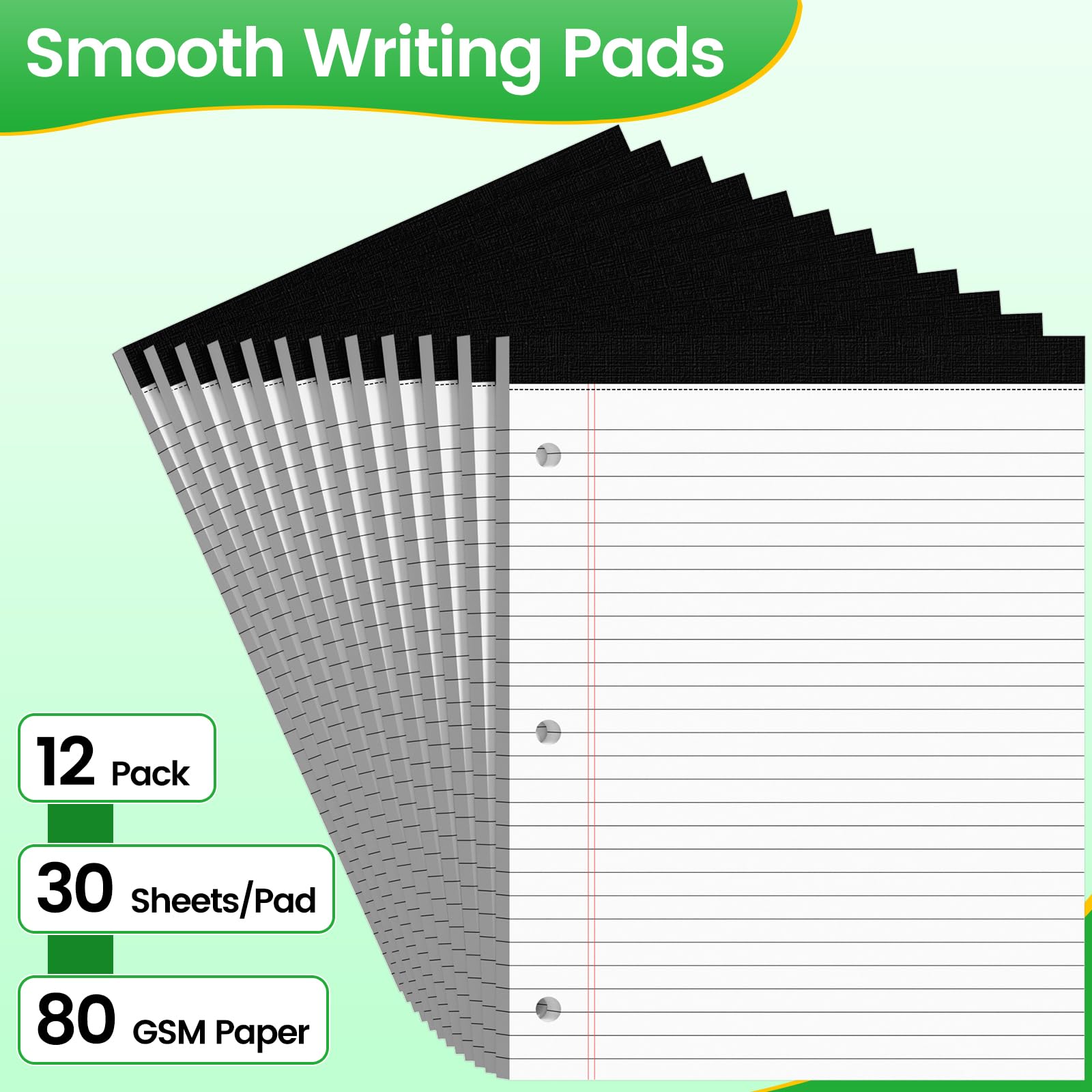 Legal Pads - Blocchi per appunti a righe larghe, 21 x 28 cm, confezione da 12, 30 fogli/blocchetto, colore: bianco