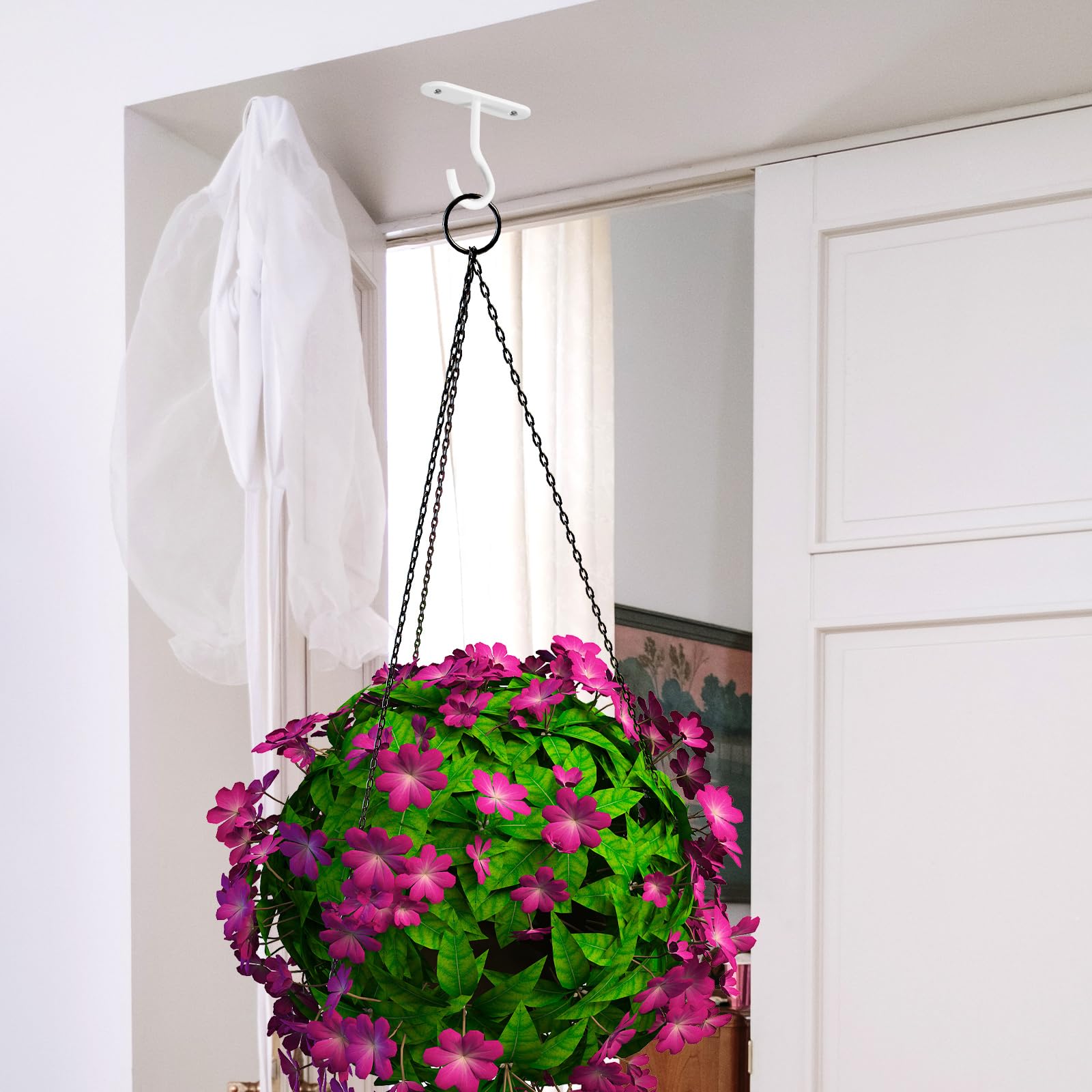 Confezione da 4 ganci da soffitto per appendere piante, ganci da soffitto in metallo con viti, ganci da parete per vasi di fiori, lampade, mangiatoia per uccelli e come decorazione per la