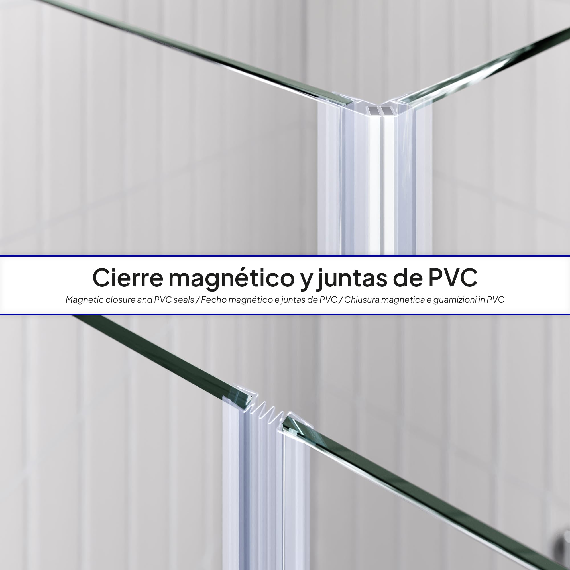 Mampara de Ducha Emma 100x80x190cm, NO REVERSIBLE, Puertas Plegables, Ajuste 98.5-100.5x78.5-80.5cm, Perfiles Cromo, Cristal Templado Parcialmente Satinado 6mm