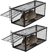 2 Ratoeira Gaiola Grande para Captura de Ratos e Ratazanas, Armadilha de Metal Reutilizável e Segura para Controle de Roedores em Ambientes Internos e Externos, Sem Veneno, Fácil de Armar