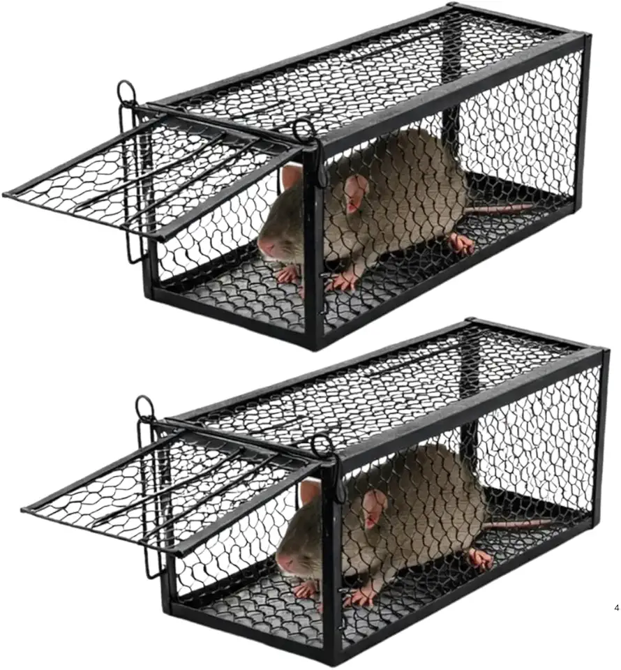 2 Ratoeira Gaiola Grande para Captura de Ratos e Ratazanas, Armadilha de Metal Reutilizável e Segura para Controle de Roedores em Ambientes Internos e Externos, Sem Veneno, Fácil de Armar