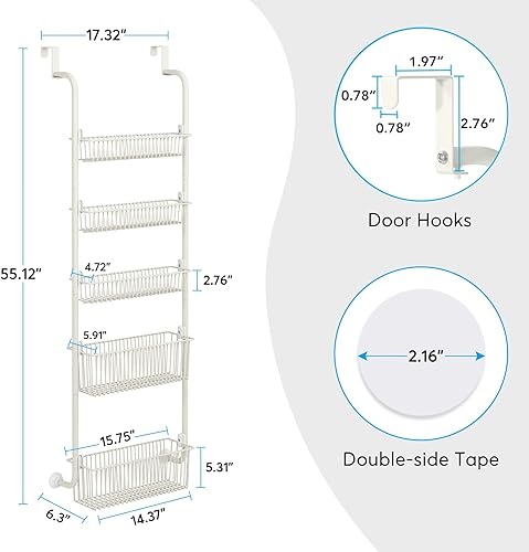 Miniatura 7 de 1Easylife Organizador para colocar sobre la puerta, almacenamiento y organización de 5 niveles para puerta de despensa con 5 canastas, estante de