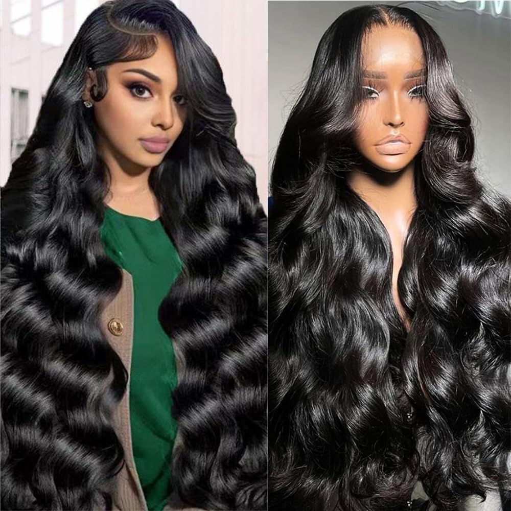 MGWXCAH 32 Inch 13x6 Lace Front Wigs Human Hair 200% Density Body Wave HD Lace Front Wigs Human Hair Pre Plucked with Natural Black Glueless 13x6 Lace