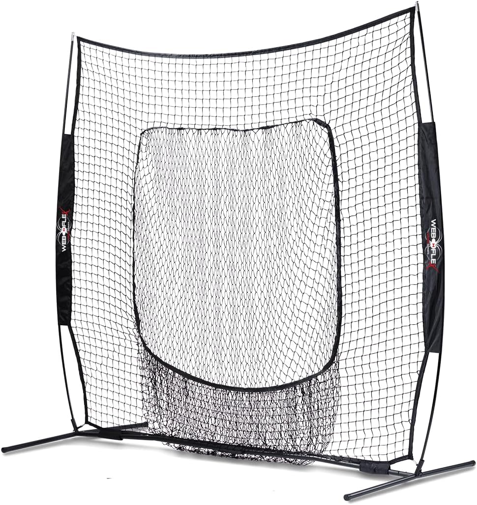 Web Flex® 7x7 ft Portable Baseball & Softball Batting Practice Screen Net, Durable Nylon & Metal Frame, Protective Batting Net for Pitching & Hitting, Easy Setup, Full Coverage with Carry Bag | Black