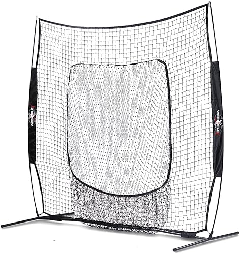 Web Flex 7x7 ft Portable Baseball & Softball Batting Practice Screen Net, Durable Nylon & Metal Frame, Protective Batting Net for Pitching &
