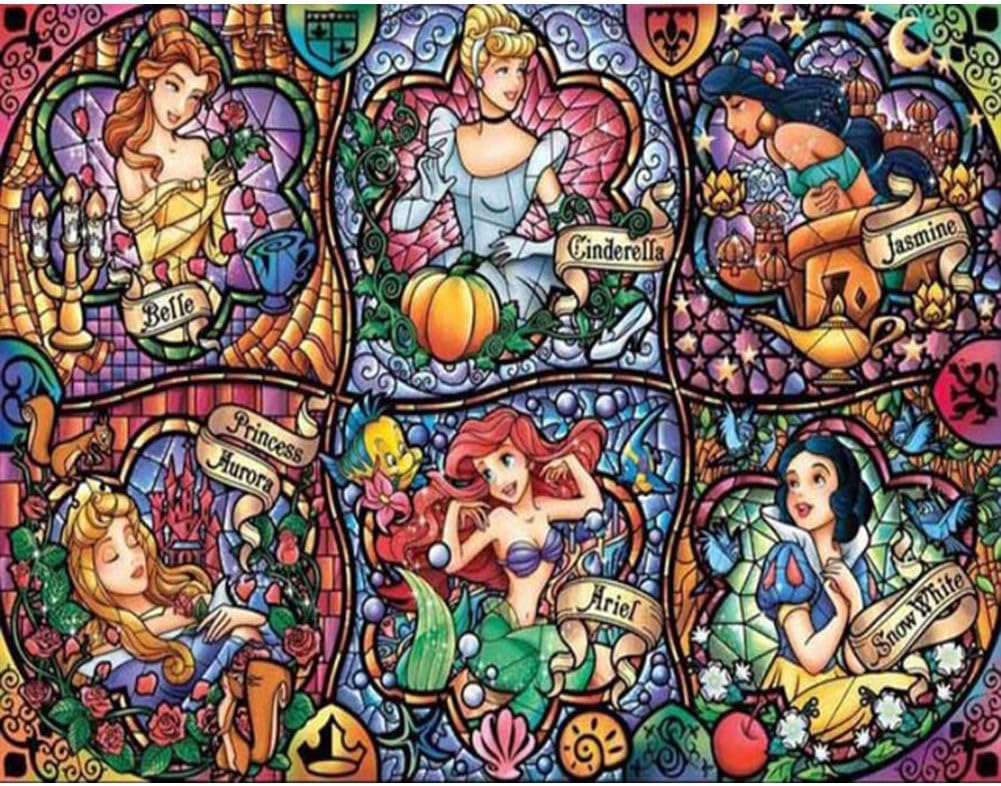 DIY 5D Diamond Painting by Numbers Kits for Adults,16"X12" Paintings Crystal Rhinestone Diamond Embroidery Full Drill Cross Stitch Kit Pictures Arts Craft,Cinderella Ariel Aurora Princess